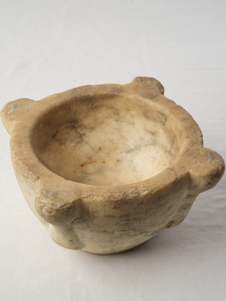 18th-Century Hand-Carved Marble Mortar - 11¾"