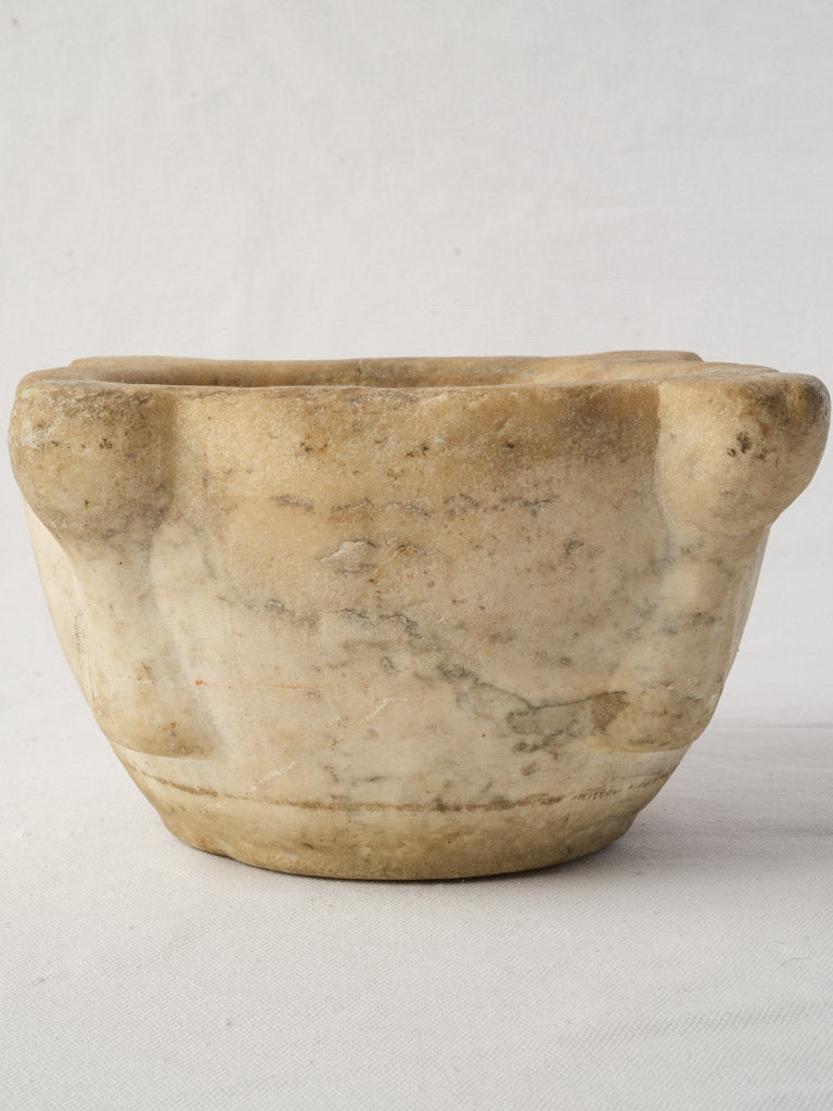 18th-Century Hand-Carved Marble Mortar - 11¾"