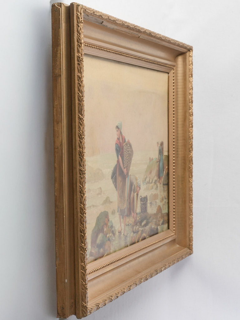 Traditional seaside artwork 1900s shell gatherers  