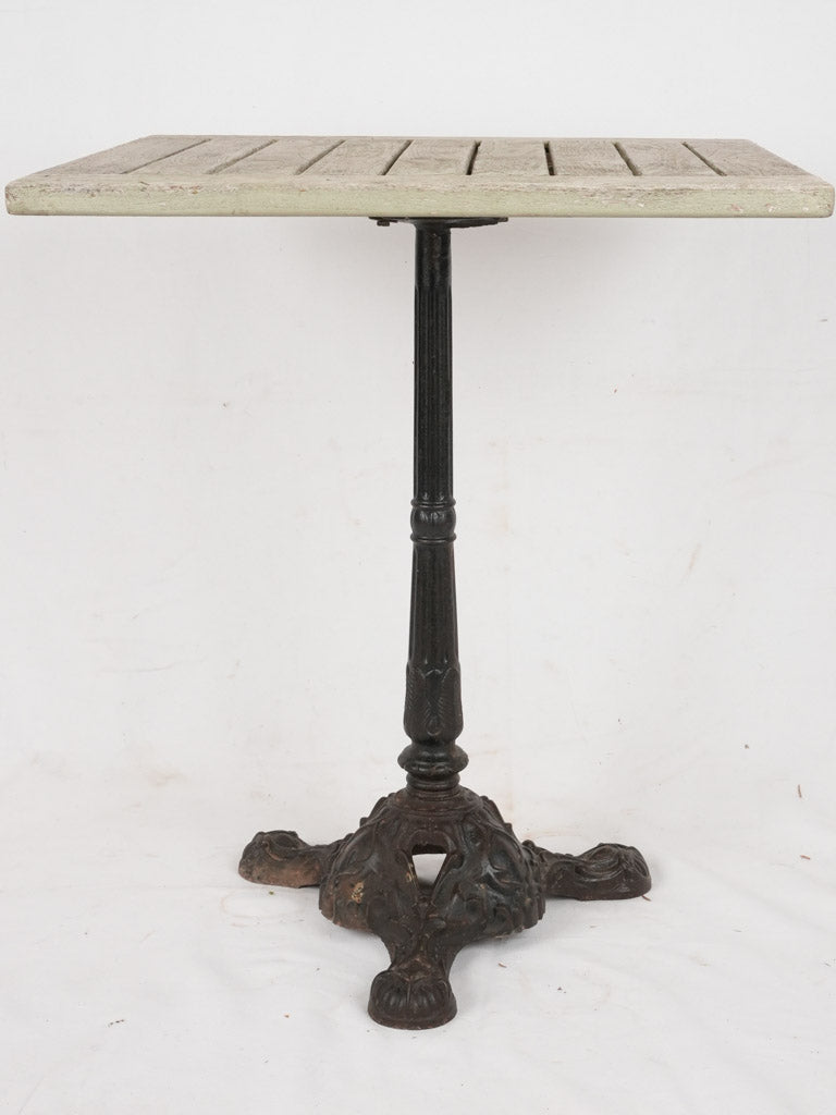 Square bistro table with wooden top and green patina 23¾"