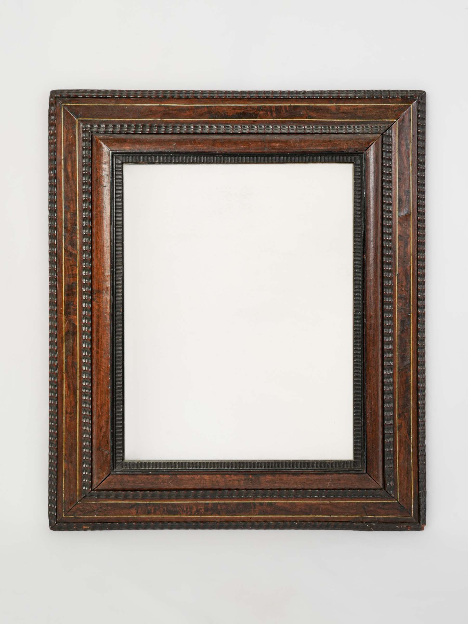 Antique Dutch Walnut and Ebonized Cushion-Frame Mirror w/ Mercury Glass - 24¾" x 21¼"