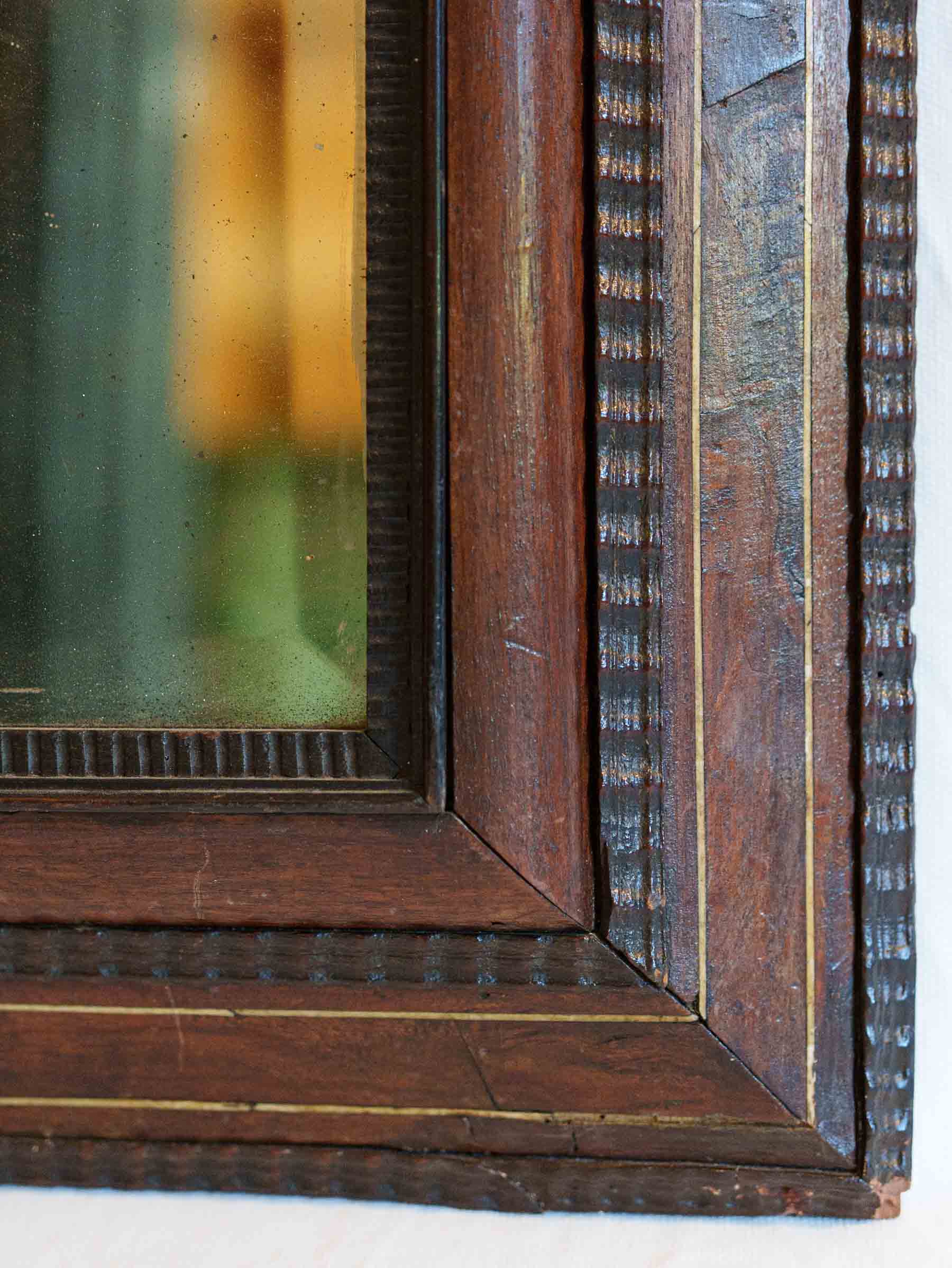 Antique Dutch Walnut and Ebonized Cushion-Frame Mirror w/ Mercury Glass - 24¾" x 21¼"