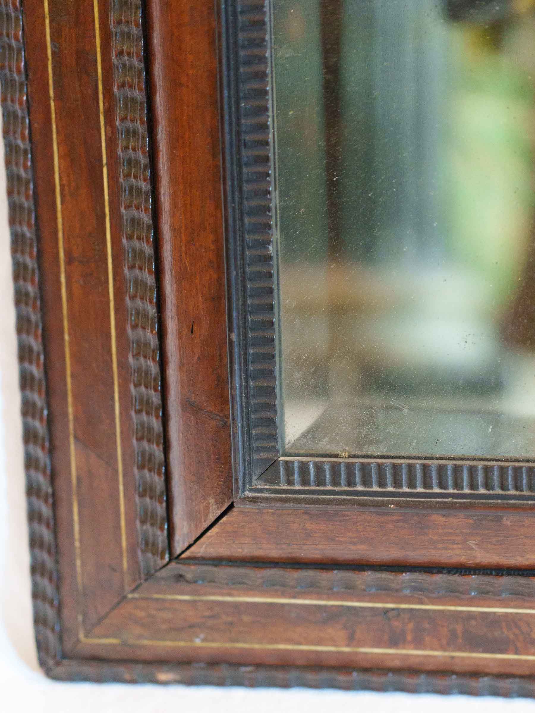 Antique Dutch Walnut and Ebonized Cushion-Frame Mirror w/ Mercury Glass - 24¾" x 21¼"