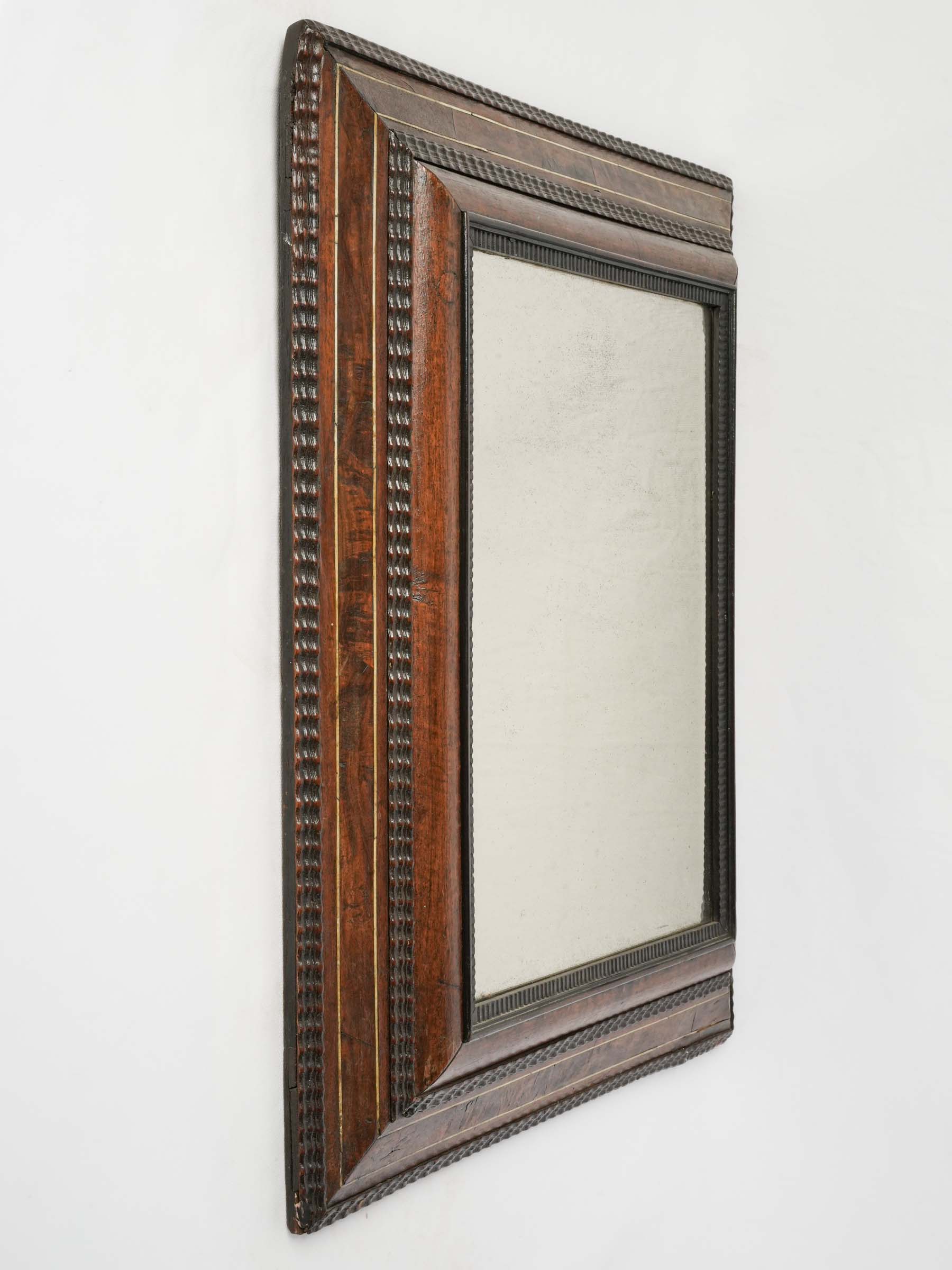 Antique Dutch Walnut and Ebonized Cushion-Frame Mirror w/ Mercury Glass - 24¾" x 21¼"