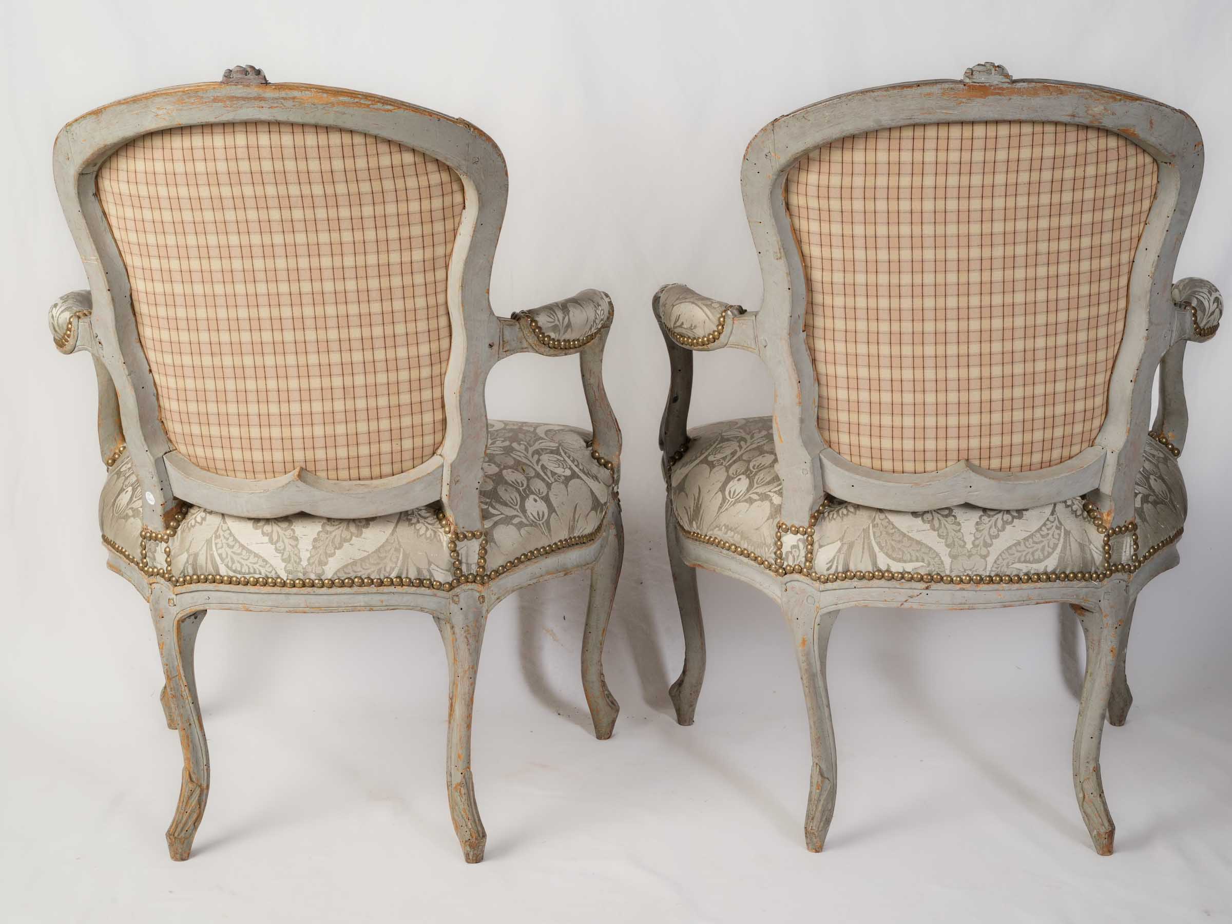Pair of Louis XV Cabriolets Stamped by Blaise Maucuy w/ Original Paint - 35½" x  24¾"