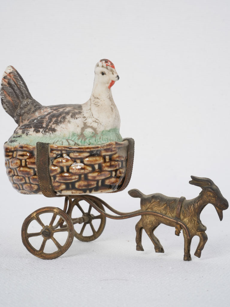 Vintage brass goat ceramic hen