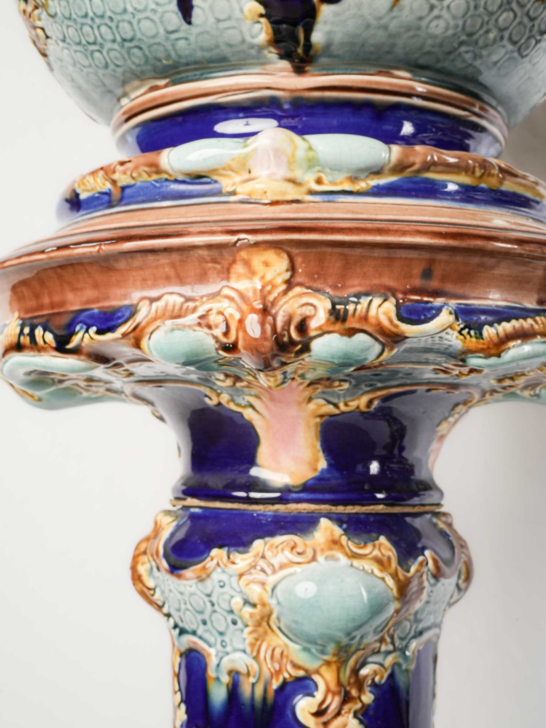 Pair of English Majolica Jardinières on Pedestals, Mid-19th Century - 49¼"