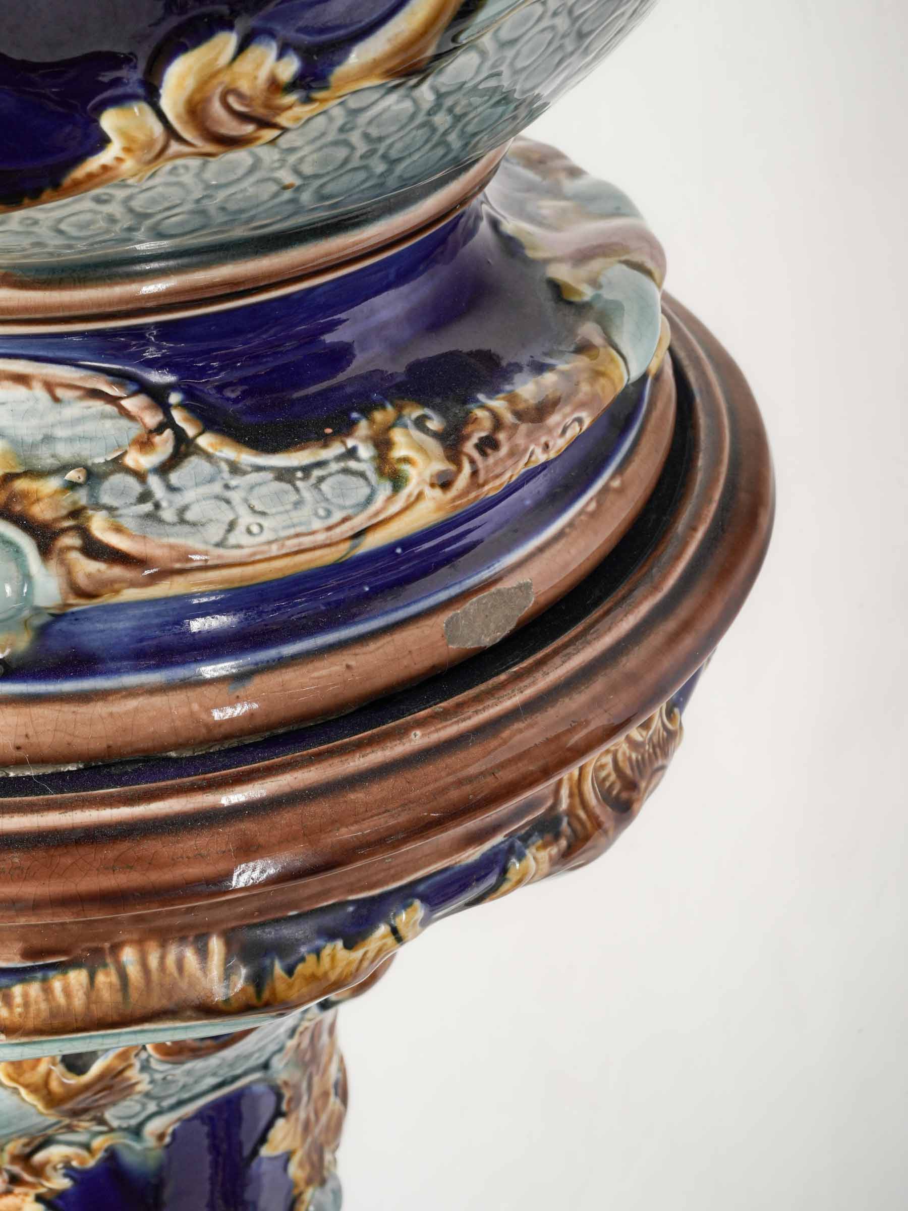 Pair of English Majolica Jardinières on Pedestals, Mid-19th Century - 49¼"