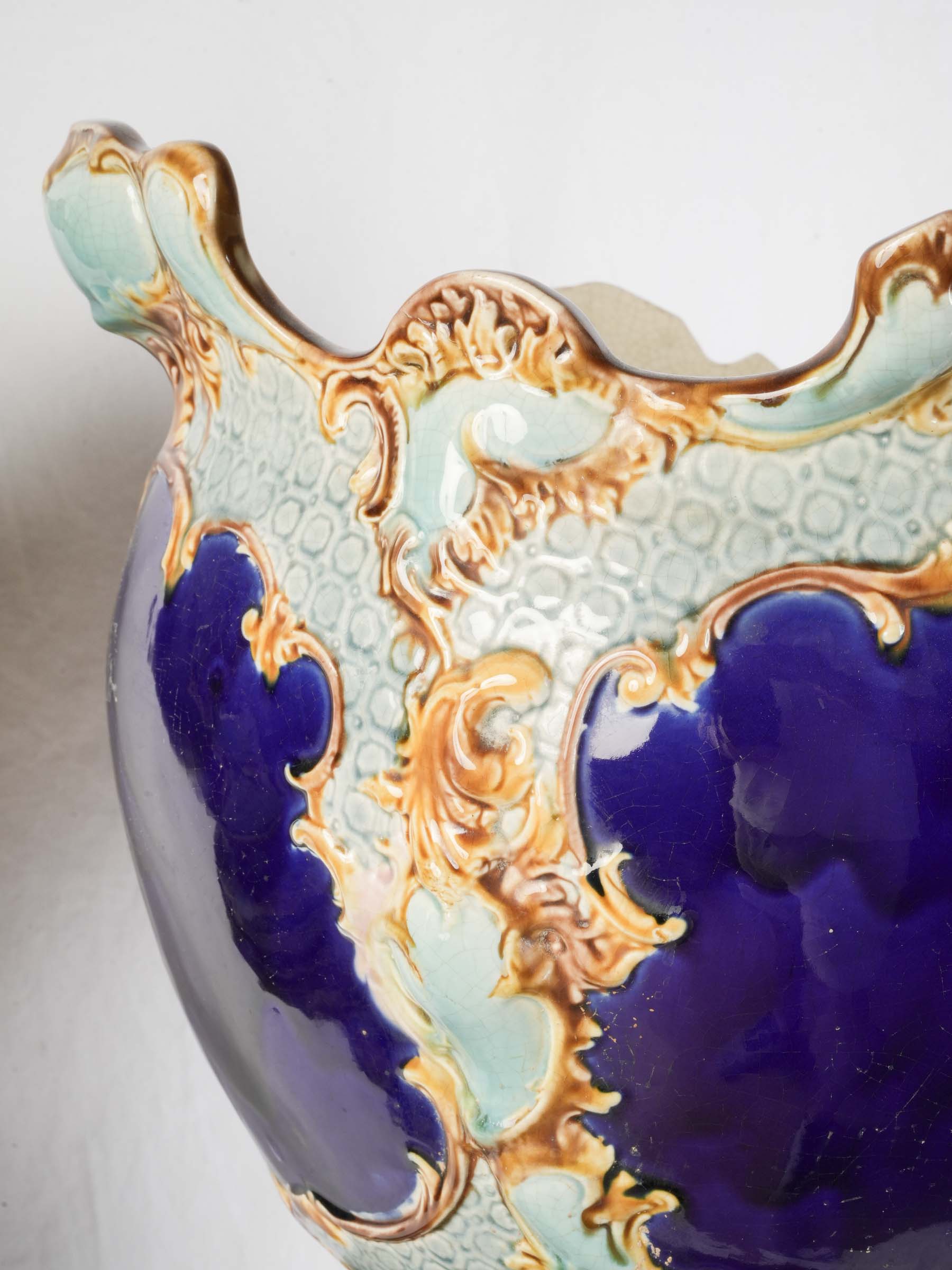 Pair of English Majolica Jardinières on Pedestals, Mid-19th Century - 49¼"