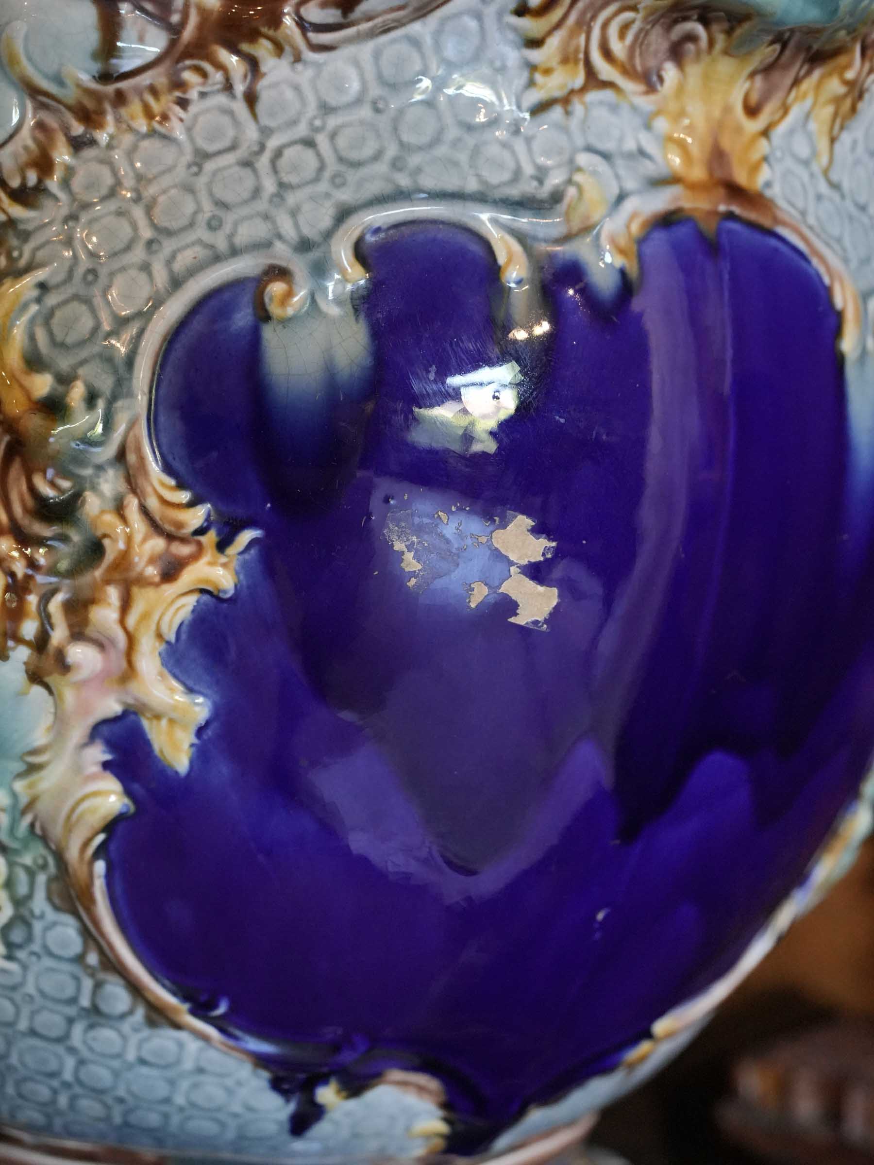 Pair of English Majolica Jardinières on Pedestals, Mid-19th Century - 49¼"