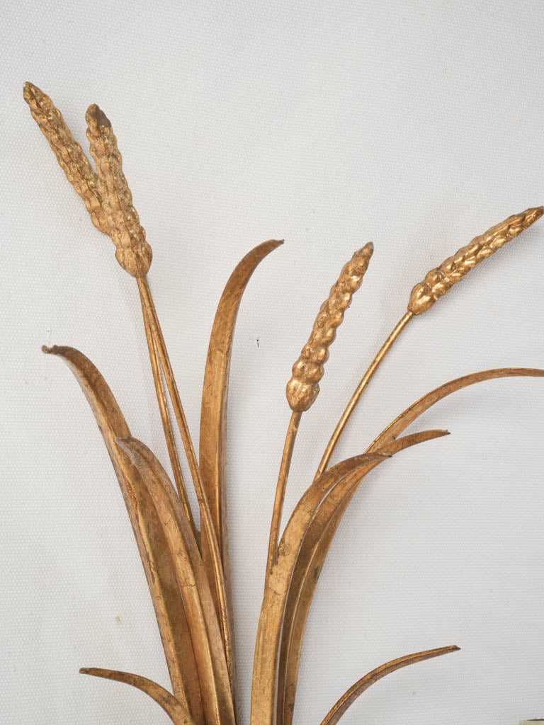 1970s French Gilt Tole Wheat Sheaf Two-Light Wall Sconce - 24" x 14½"