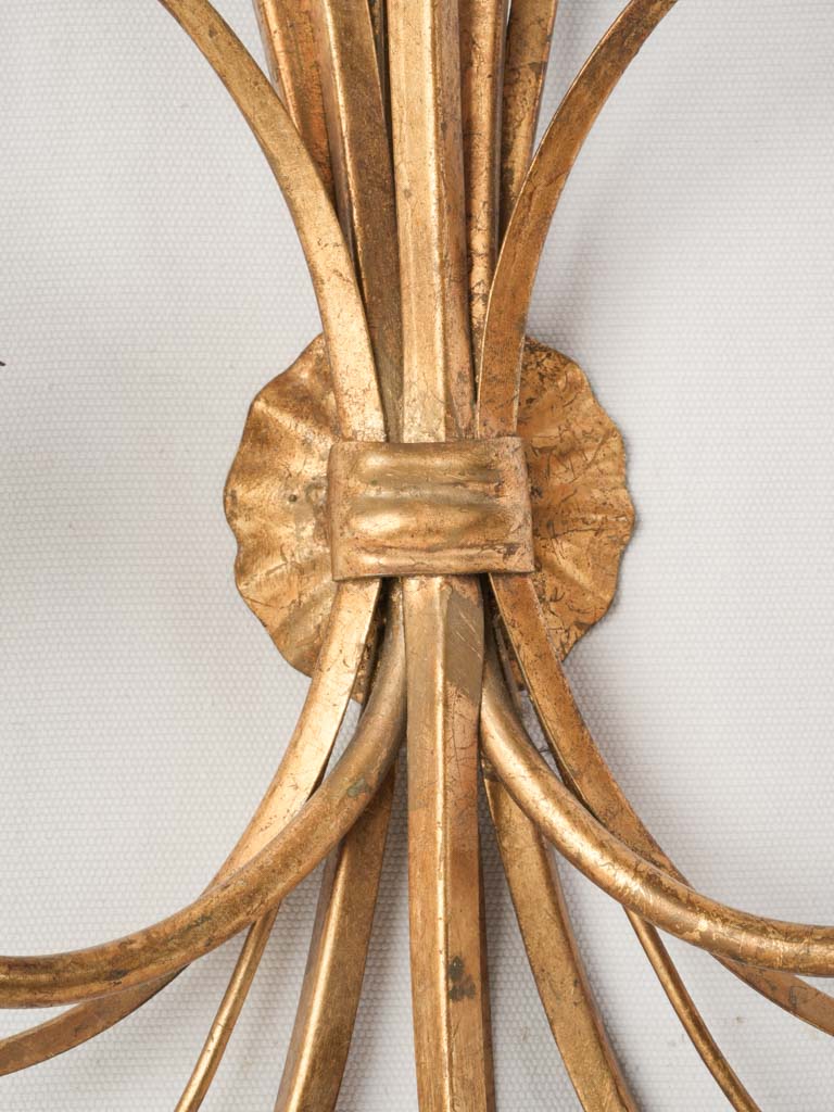 1970s French Gilt Tole Wheat Sheaf Two-Light Wall Sconce - 24" x 14½"
