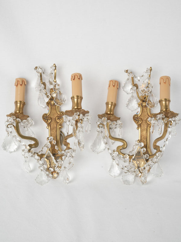 Vintage French crystal bronze wall sconces