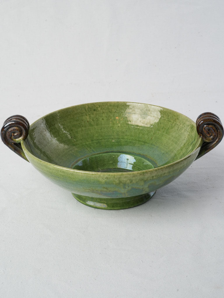 Dieulefit Green Glazed Terracotta Footed Bowl Circa 1920–1950 - 5" x 13"