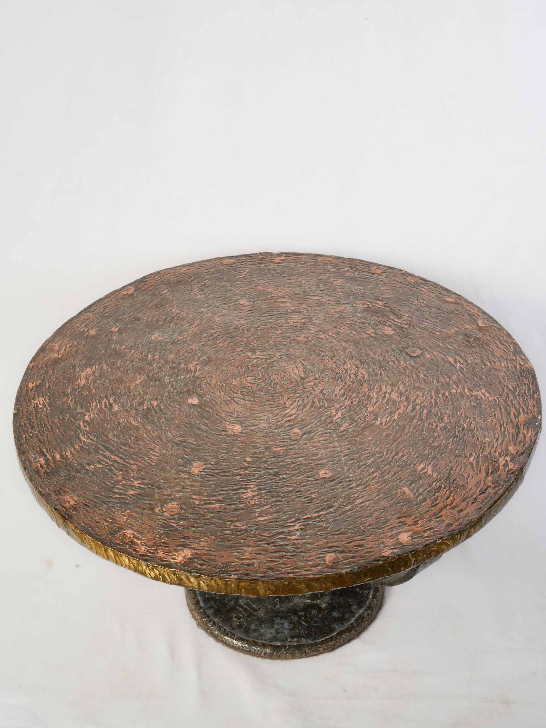 French 1950s Hand-Forged Iron and Hammered Copper Coffee Table - 15" x 28¼"