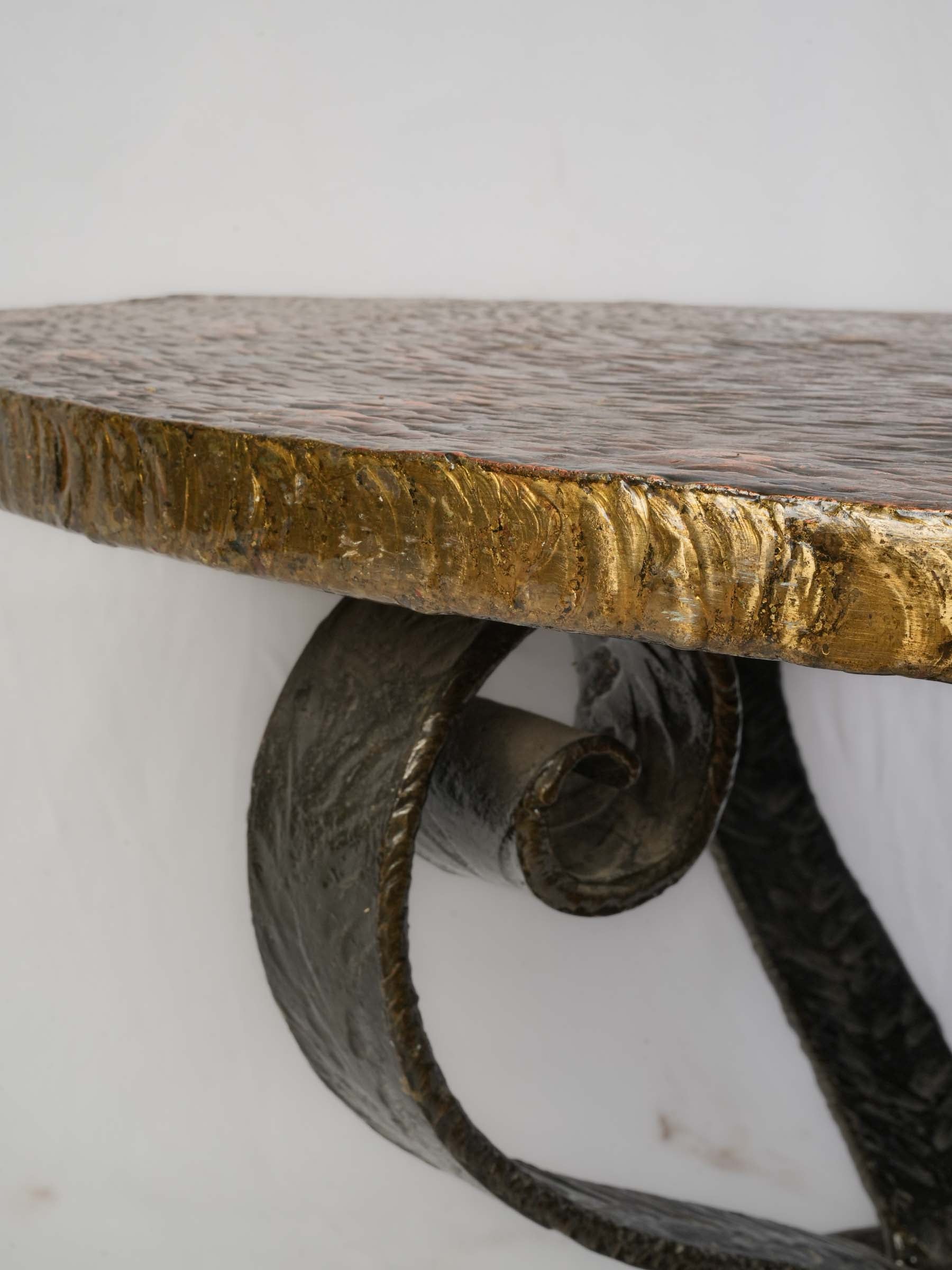 French 1950s Hand-Forged Iron and Hammered Copper Coffee Table - 15" x 28¼"
