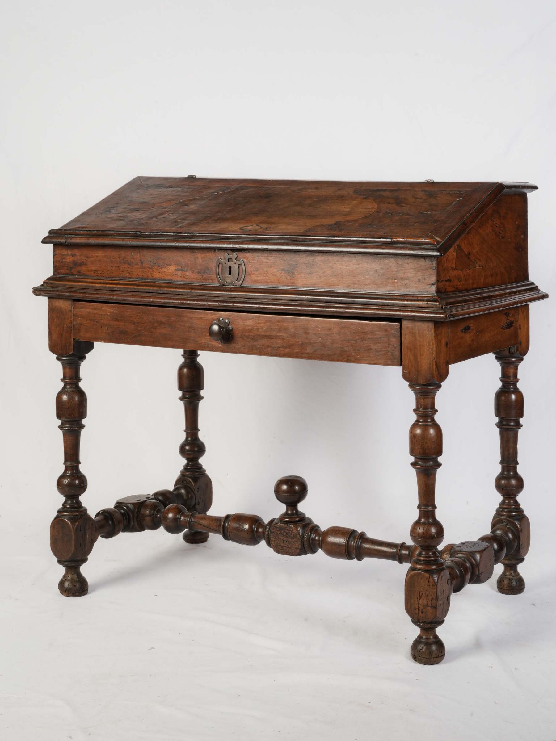 17th Century Traveling Writing Desk on Turned Base - 33½" x 37"