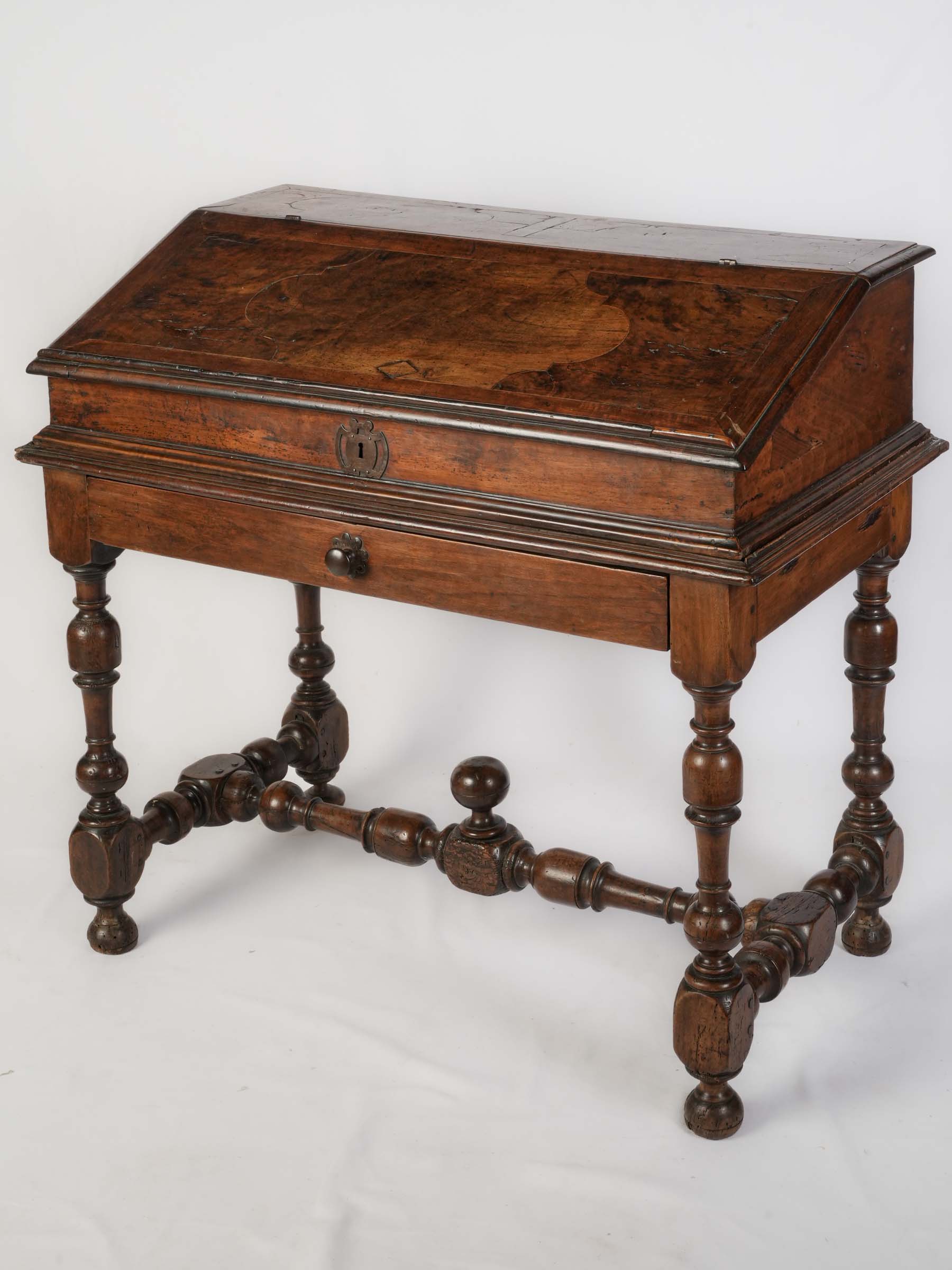 17th Century Traveling Writing Desk on Turned Base - 33½" x 37"
