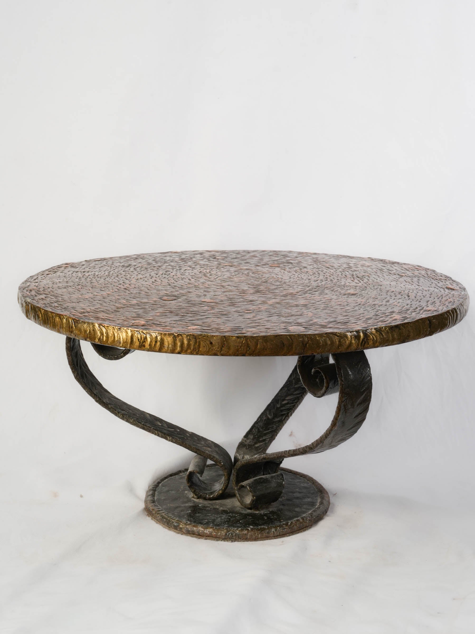 French 1950s Hand-Forged Iron and Hammered Copper Coffee Table - 15" x 28¼"