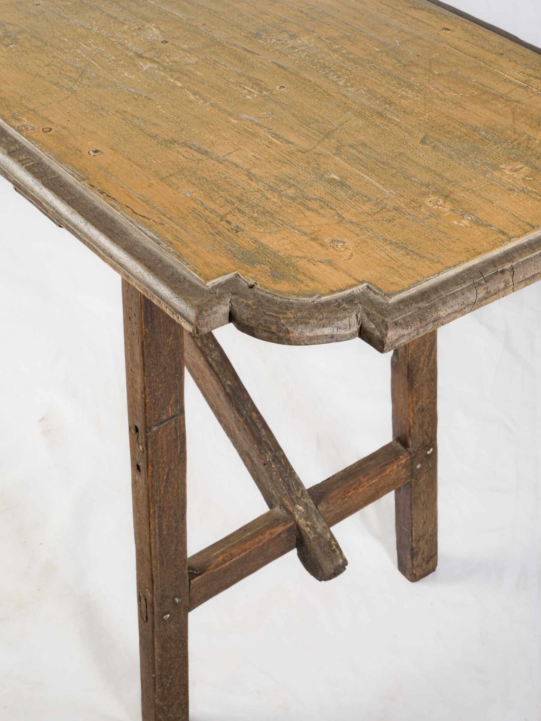 Narrow Rustic Wood Console Table w/ Ocher-Painted Top, 20th Century - 80¾"