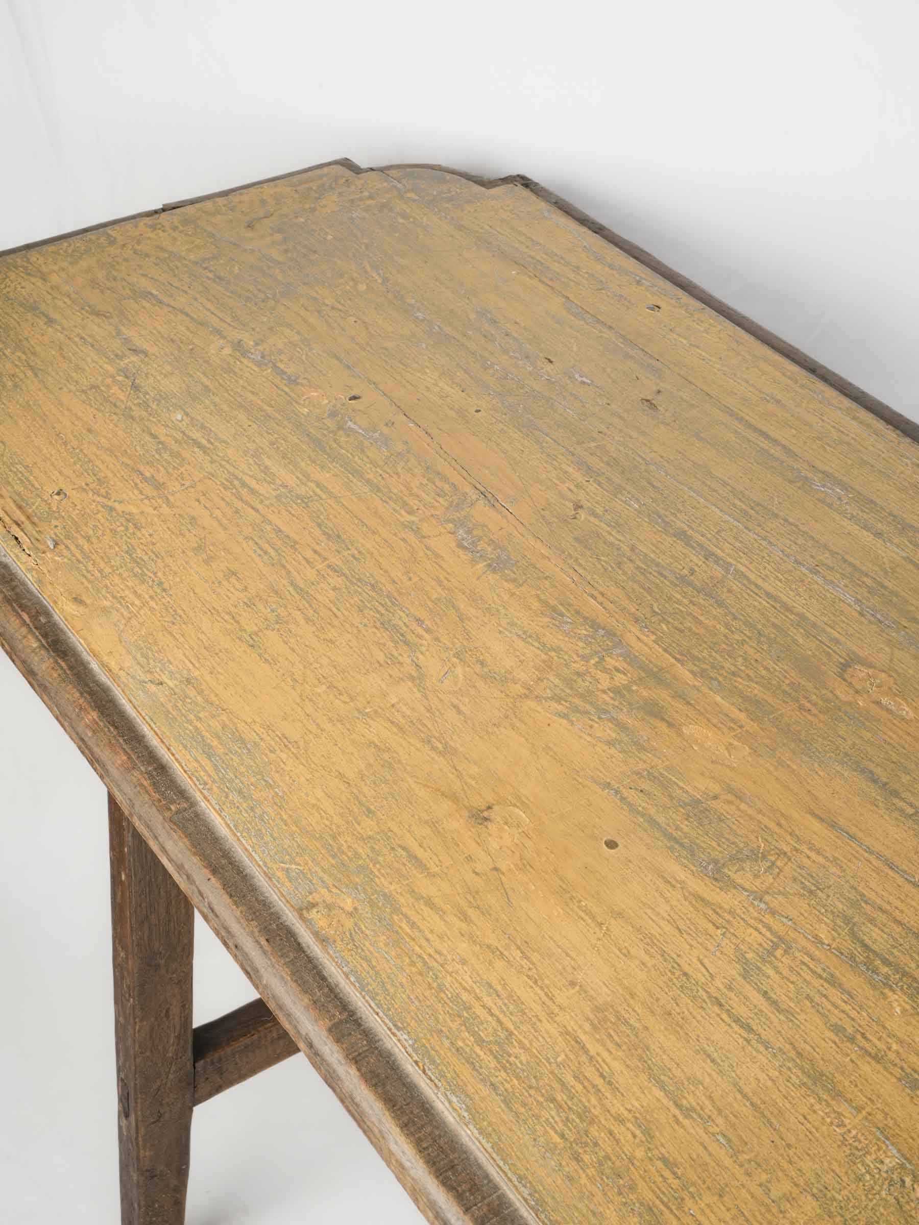 Narrow Rustic Wood Console Table w/ Ocher-Painted Top, 20th Century - 80¾"