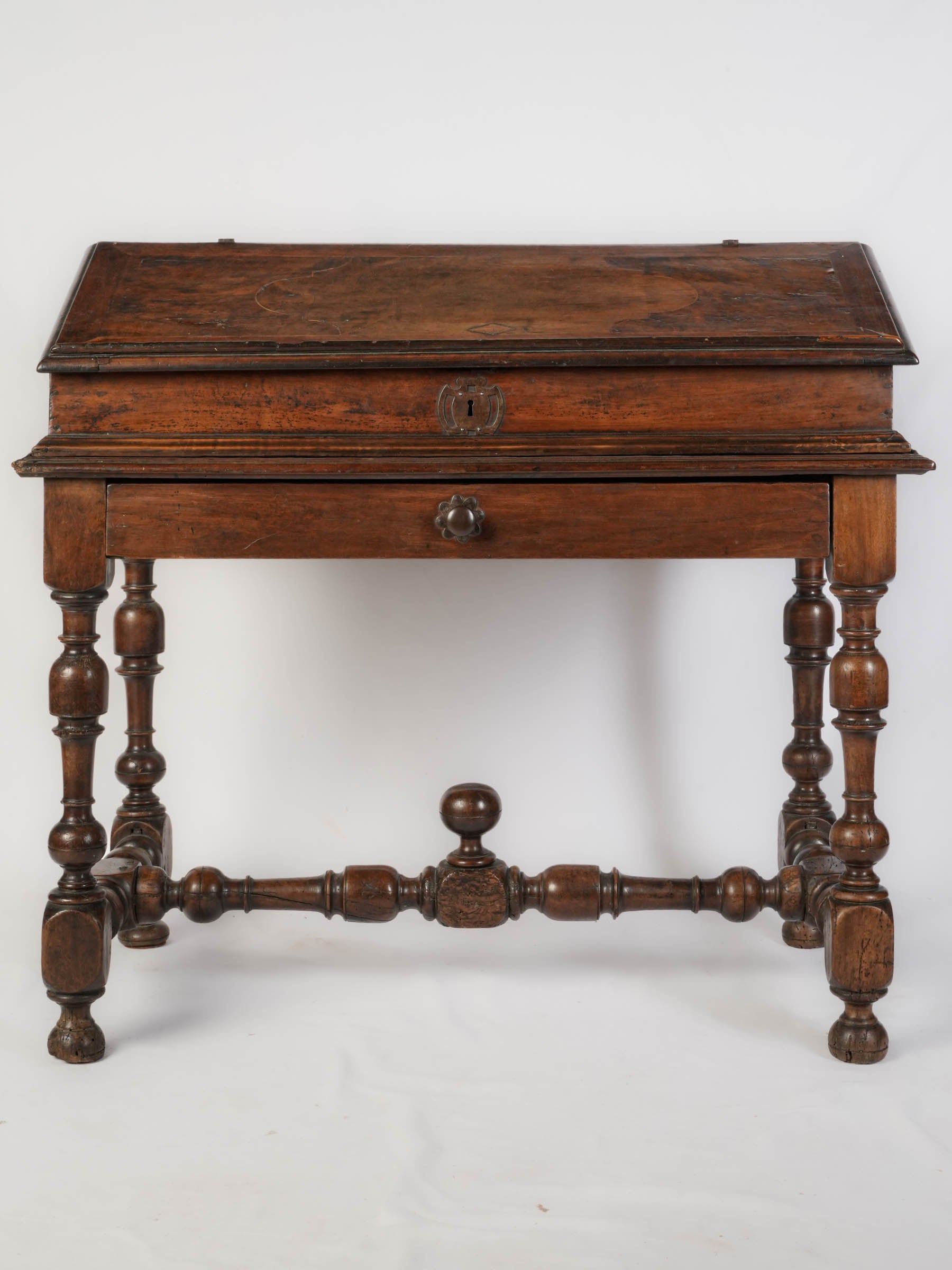 17th Century Traveling Writing Desk on Turned Base - 33½" x 37"