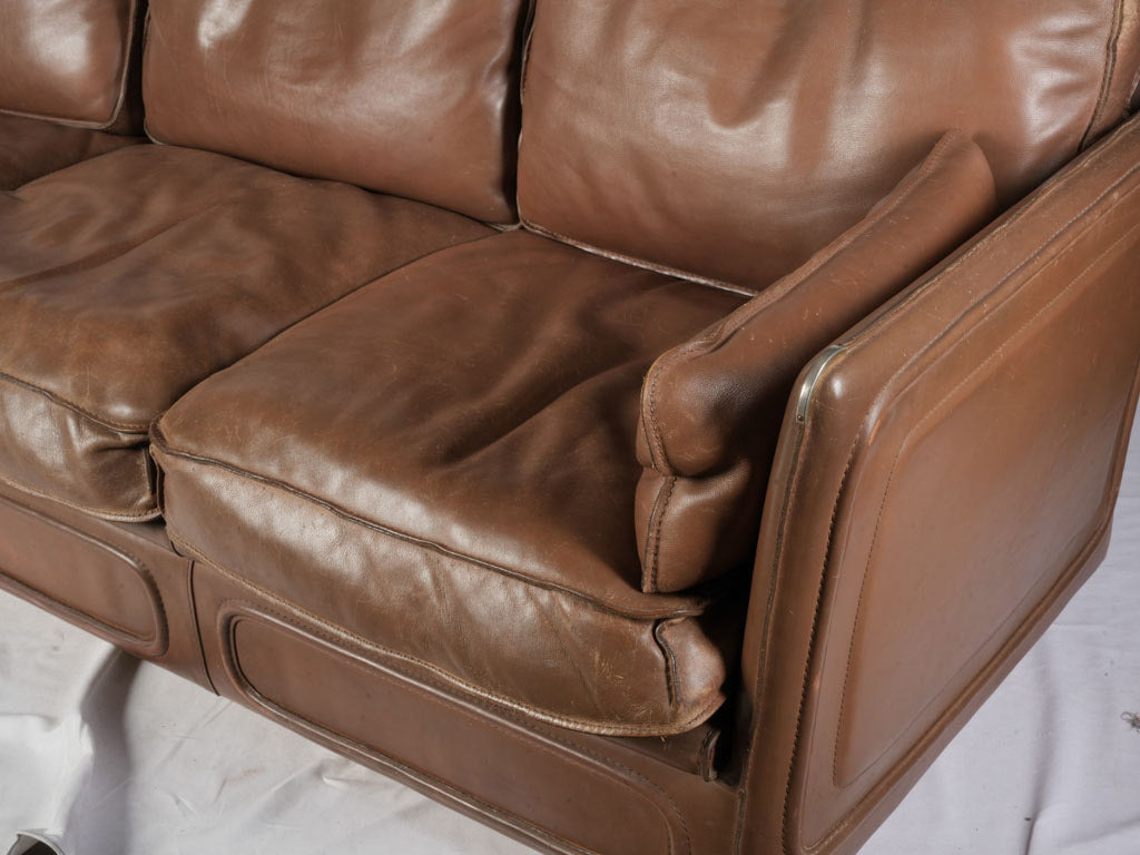 French 1980s Roche Bobois Sofa Suite in Patinated Leather