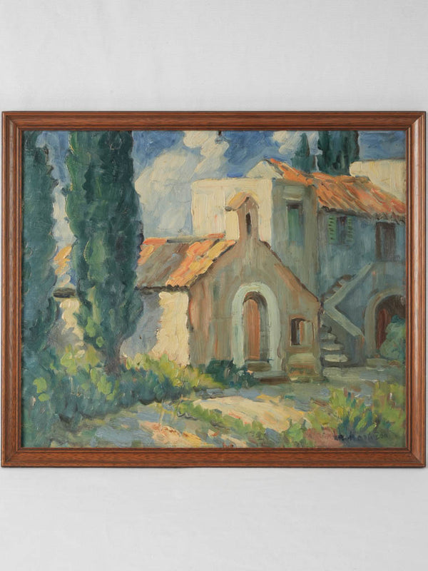 Antique textured Provence village oil painting
