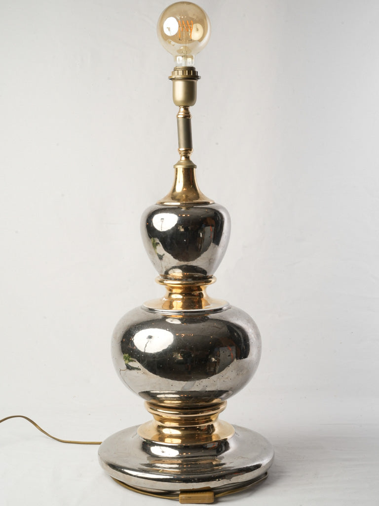 1970s Italian Silver and Gold Stacked Gourd Table Lamp - 33"