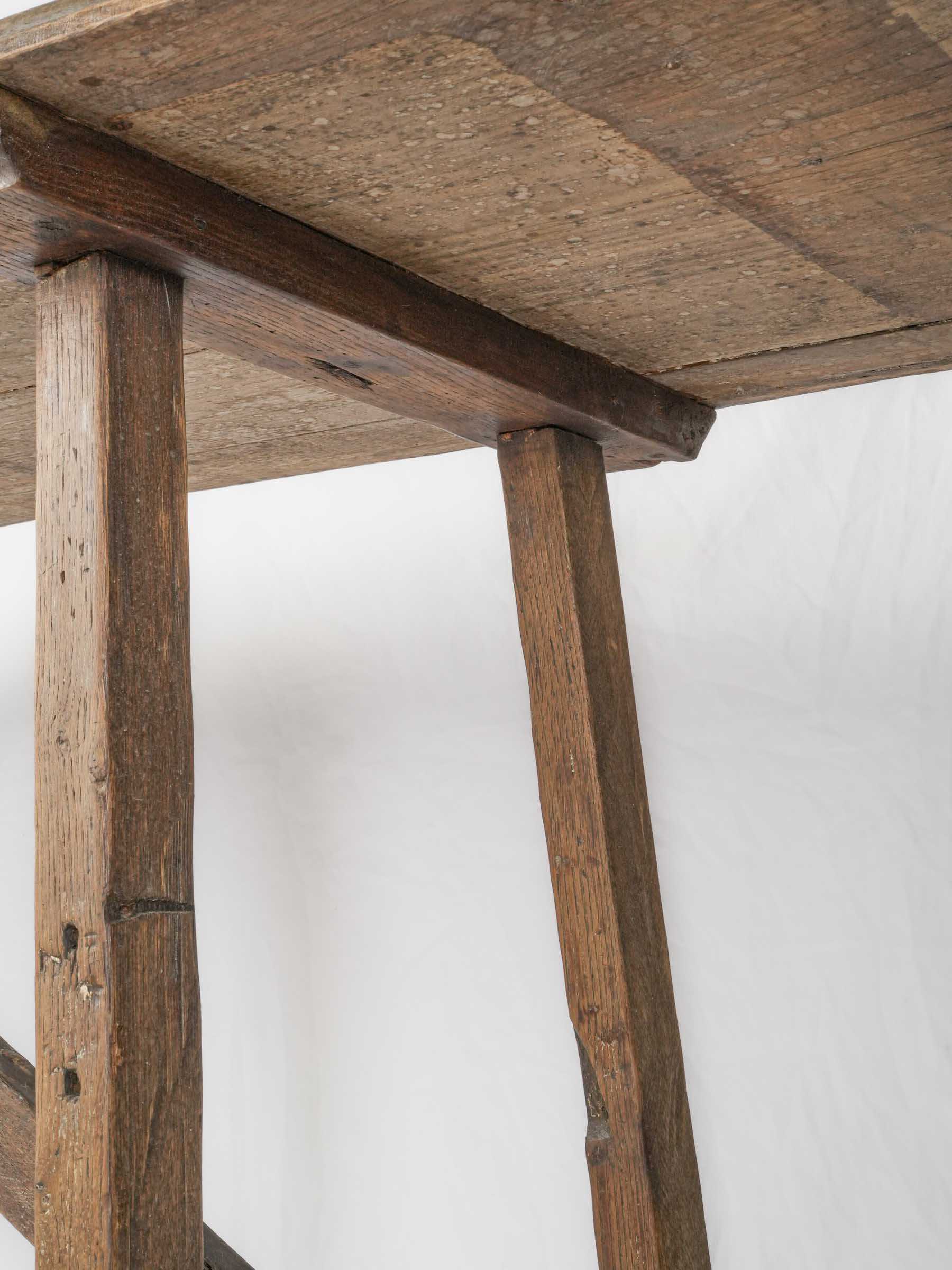 Narrow Rustic Wood Console Table w/ Ocher-Painted Top, 20th Century - 80¾"