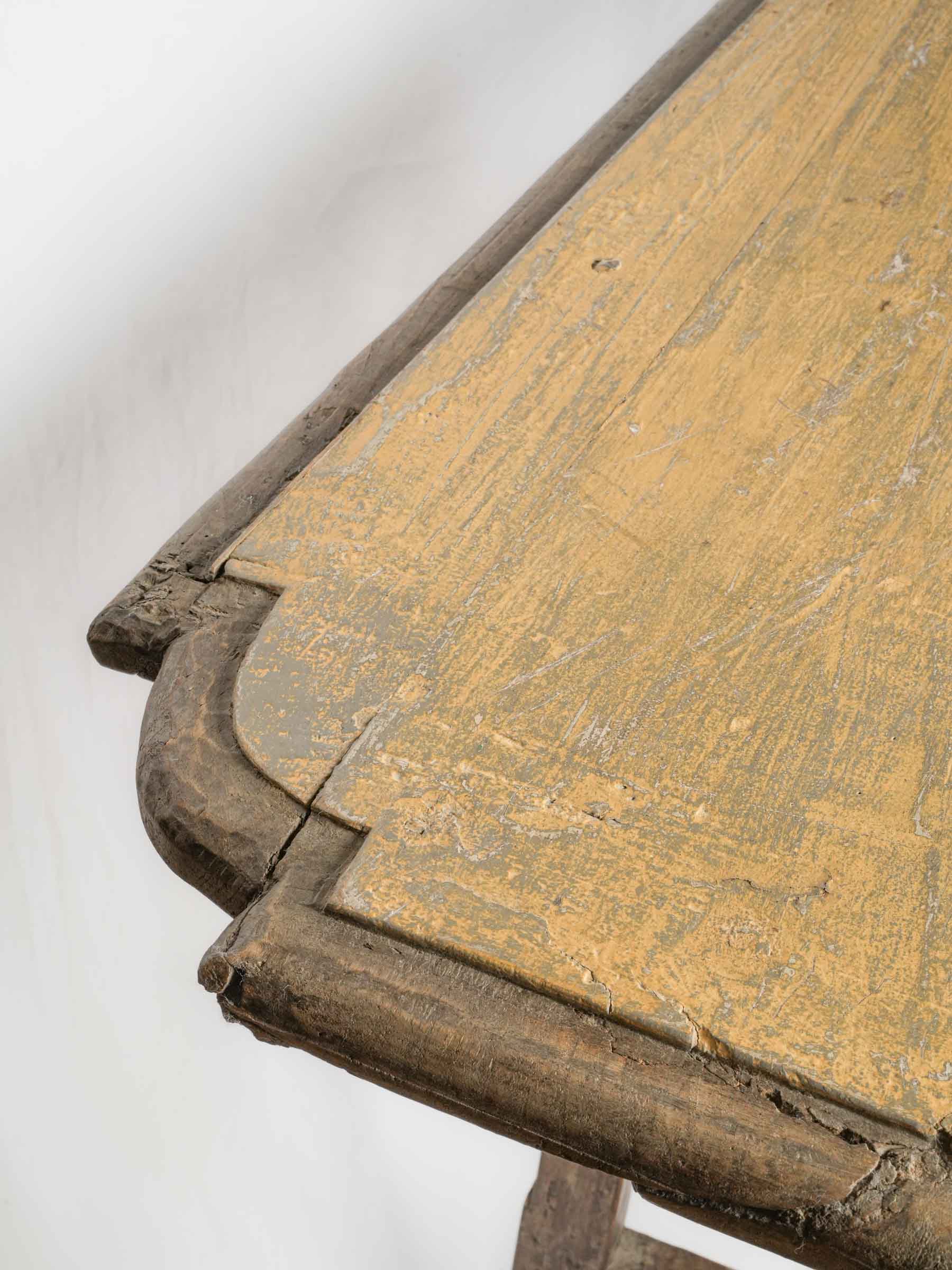 Narrow Rustic Wood Console Table w/ Ocher-Painted Top, 20th Century - 80¾"