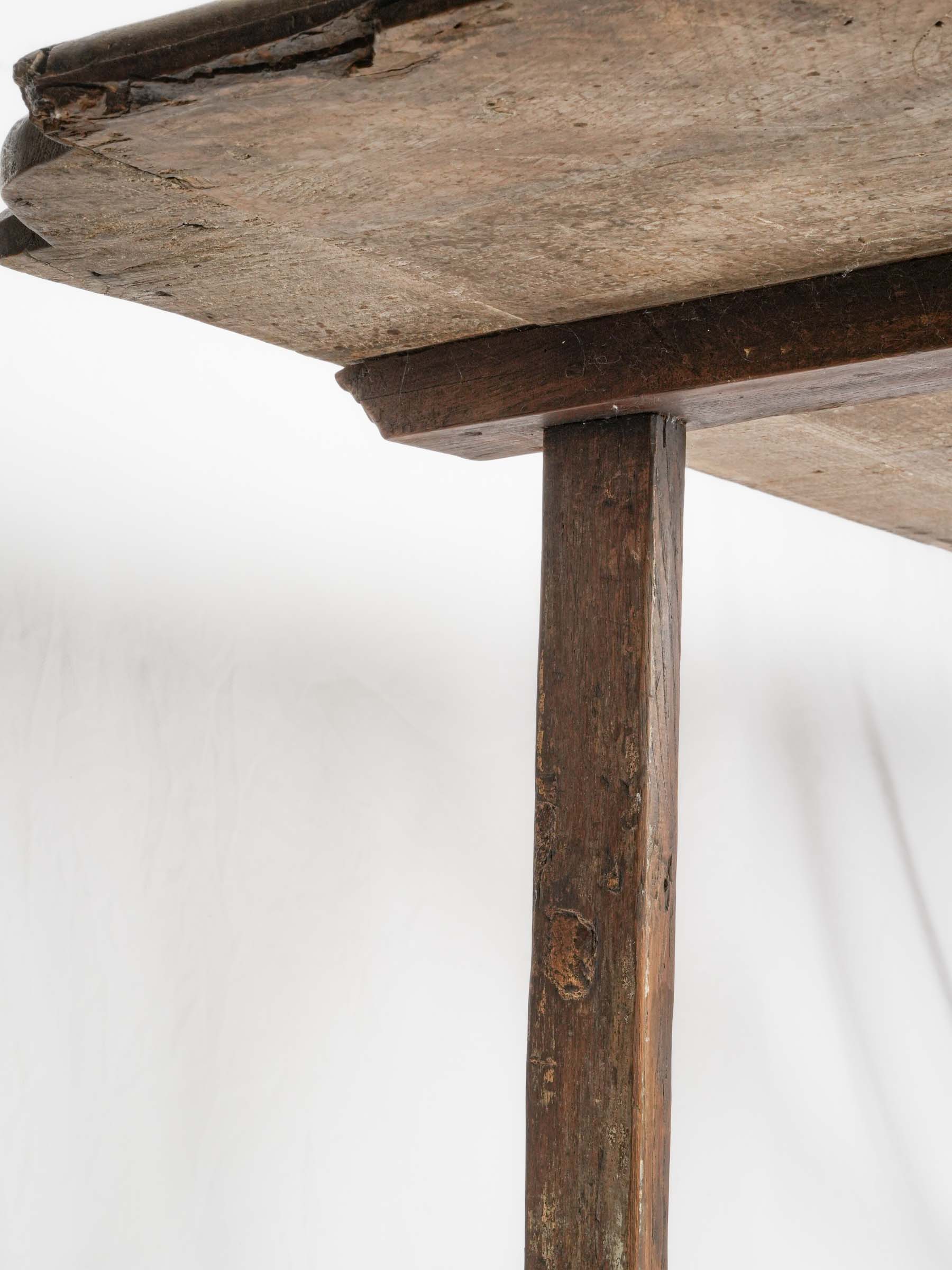 Narrow Rustic Wood Console Table w/ Ocher-Painted Top, 20th Century - 80¾"