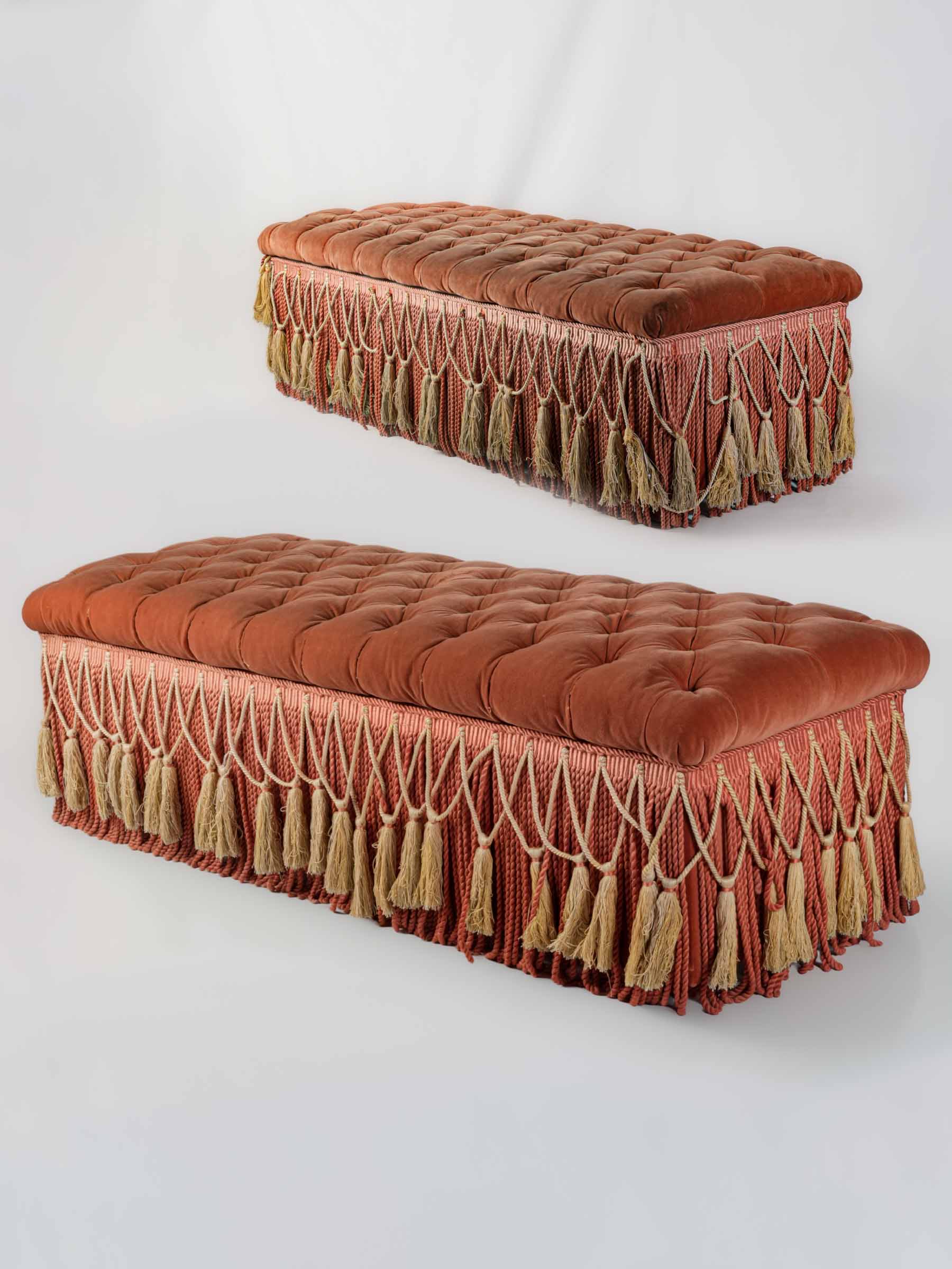 Pair of Opulent Italian Terracotta Velvet Storage Ottomans, Att. to Renzo Mongiardino, Late 20th Century - 54¼"