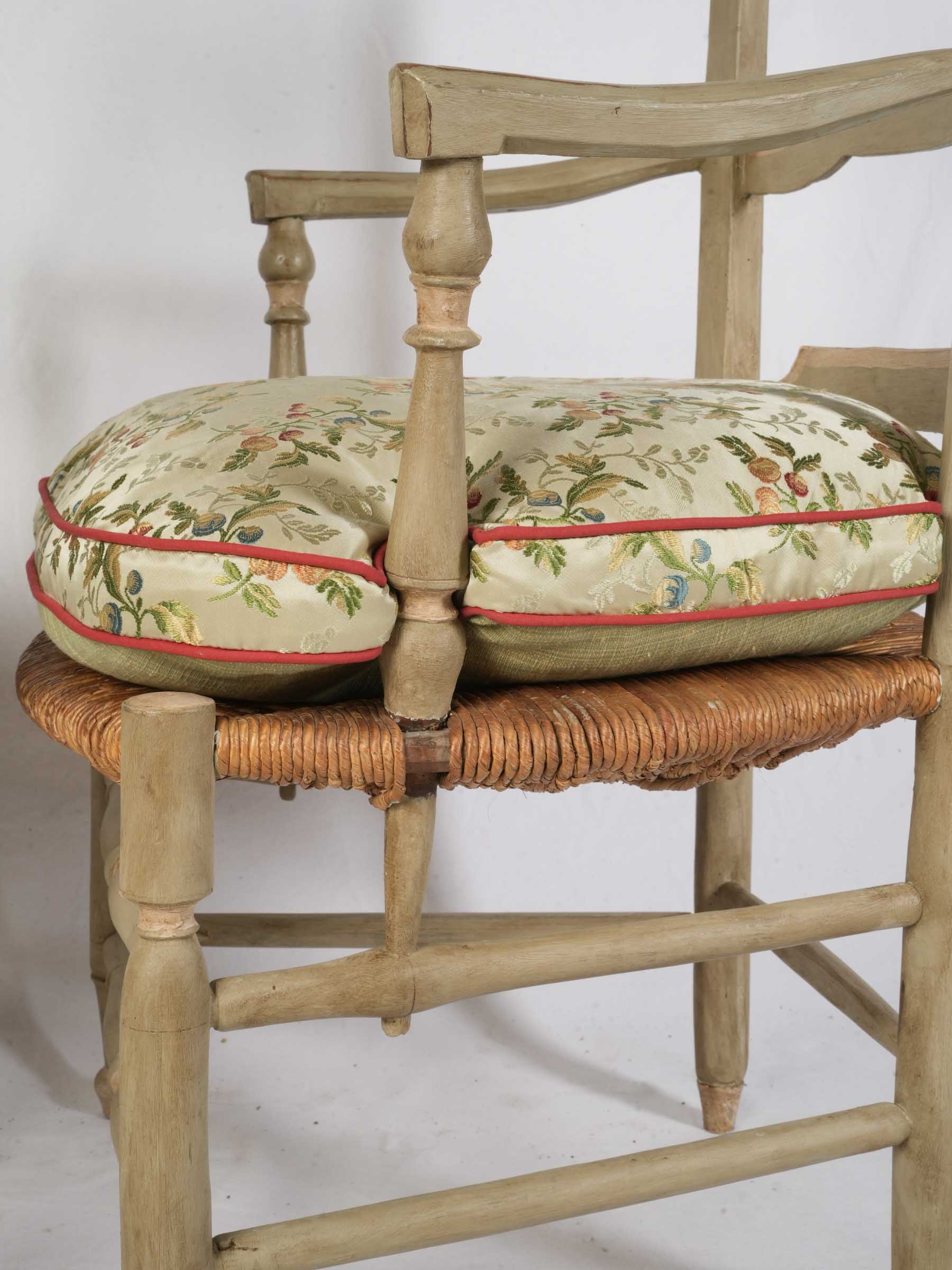 Near Pair of Provençal Armchairs w/ Luminous Embroidered Silk Cushions - 36¼" x 22¾"