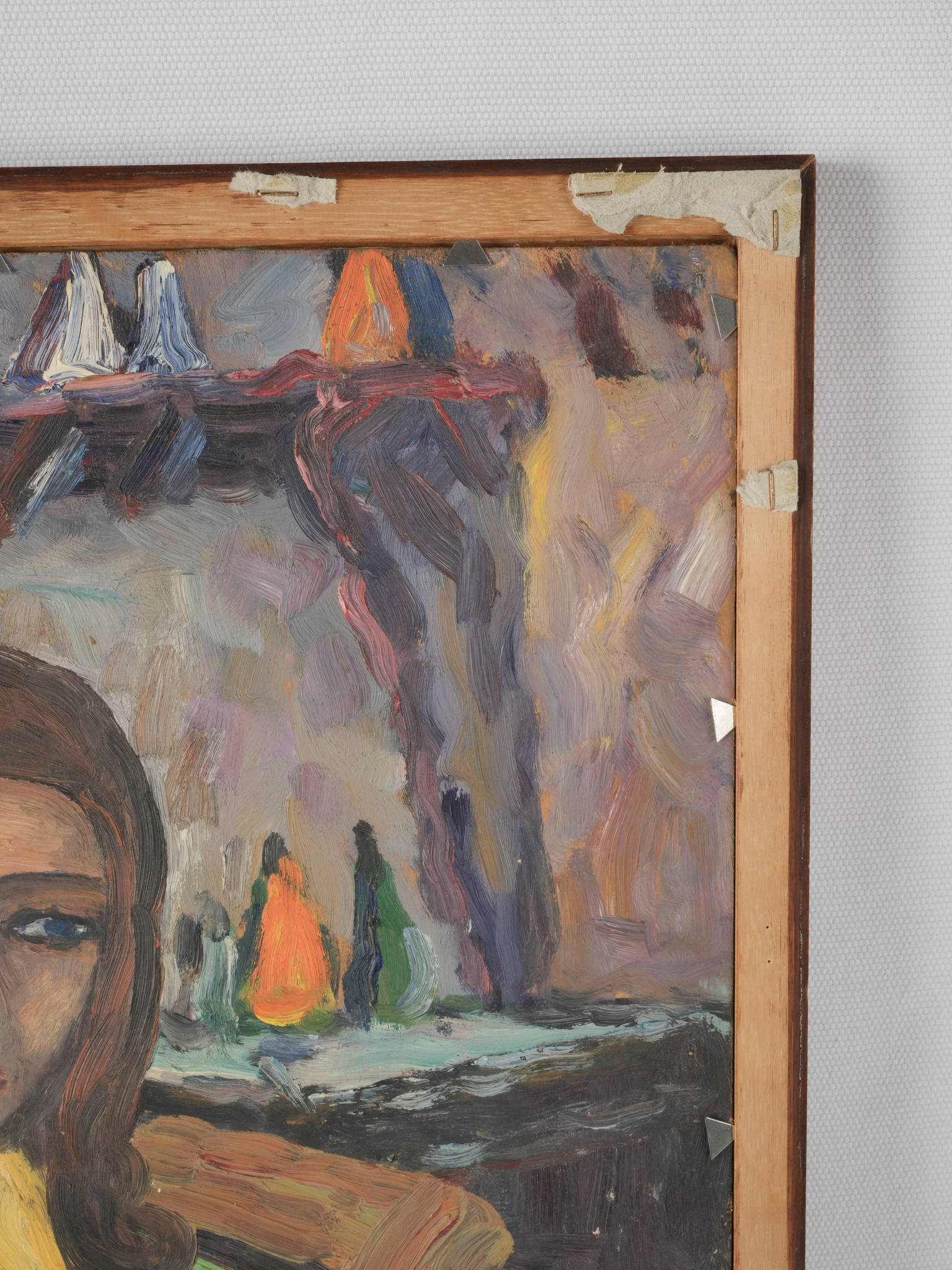 Hand-painted cheerful village imagery