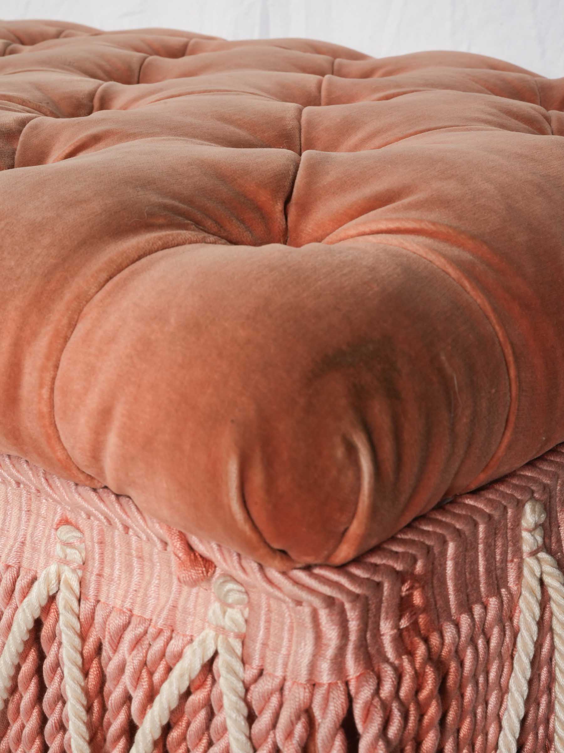 Pair of Opulent Italian Terracotta Velvet Storage Ottomans, Att. to Renzo Mongiardino, Late 20th Century - 54¼"
