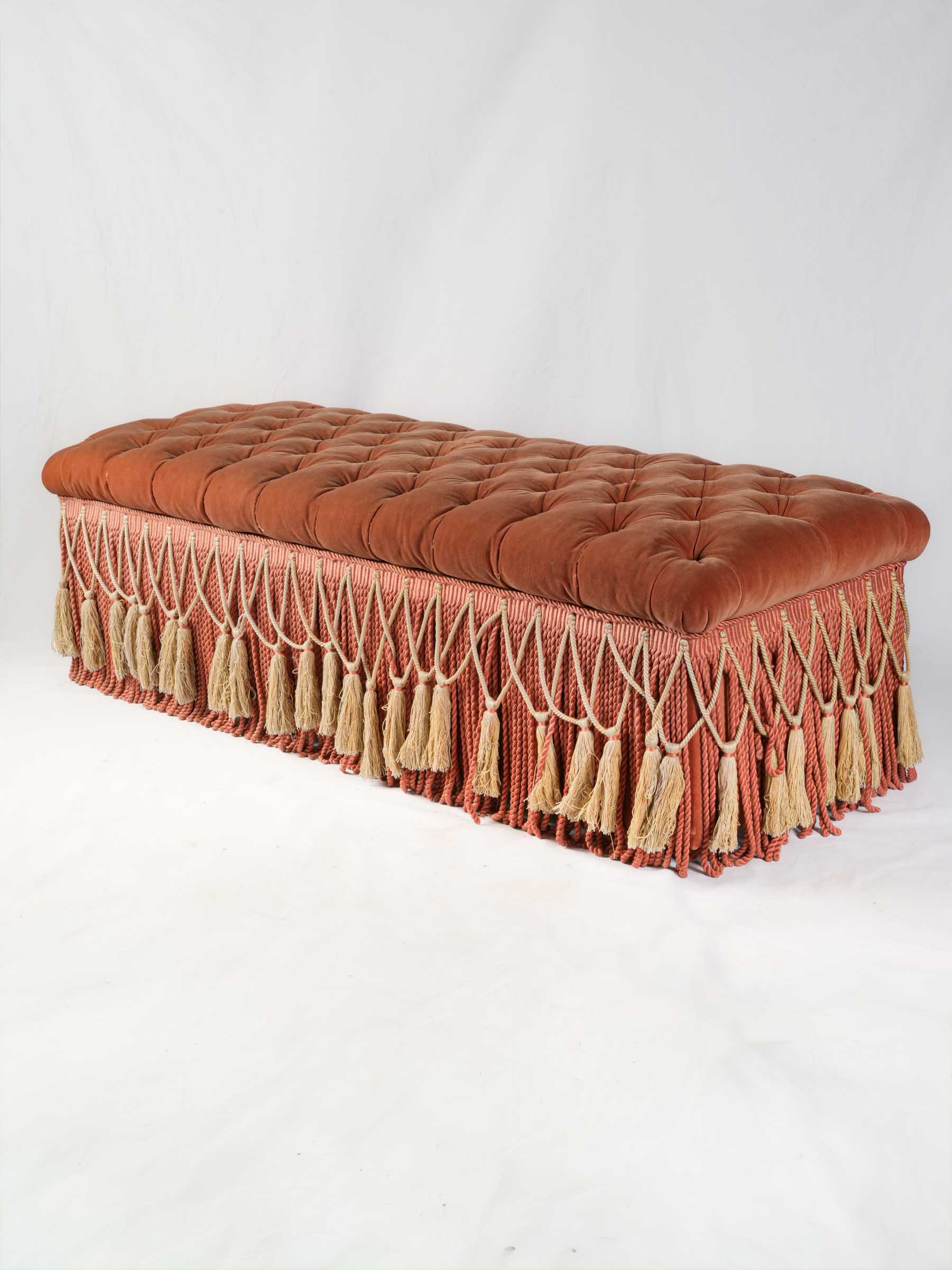 Pair of Opulent Italian Terracotta Velvet Storage Ottomans, Att. to Renzo Mongiardino, Late 20th Century - 54¼"