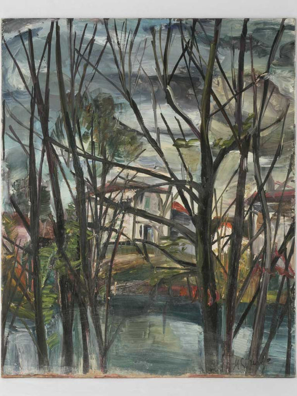 Vintage naive forest landscape painting