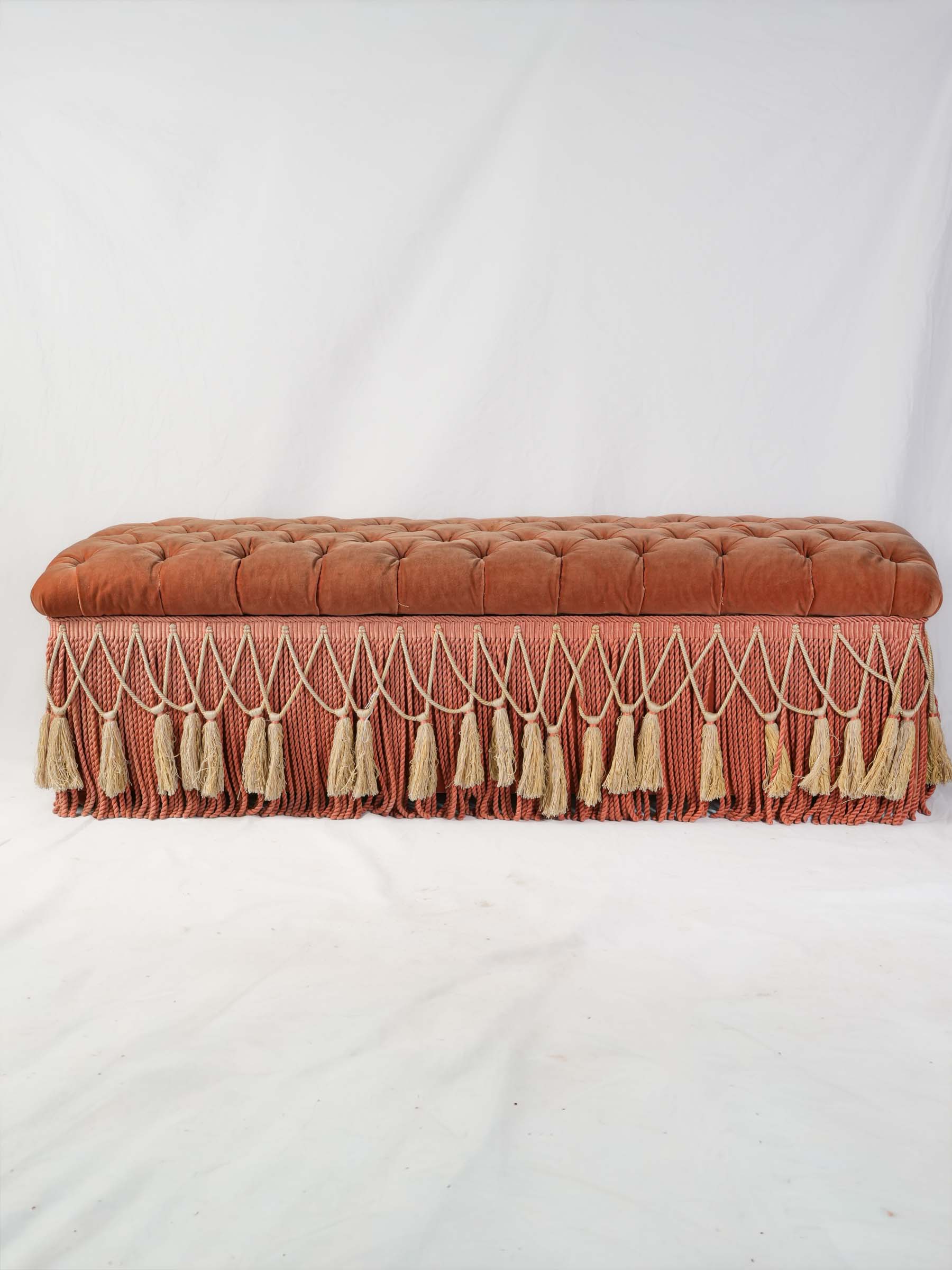 Pair of Opulent Italian Terracotta Velvet Storage Ottomans, Att. to Renzo Mongiardino, Late 20th Century - 54¼"