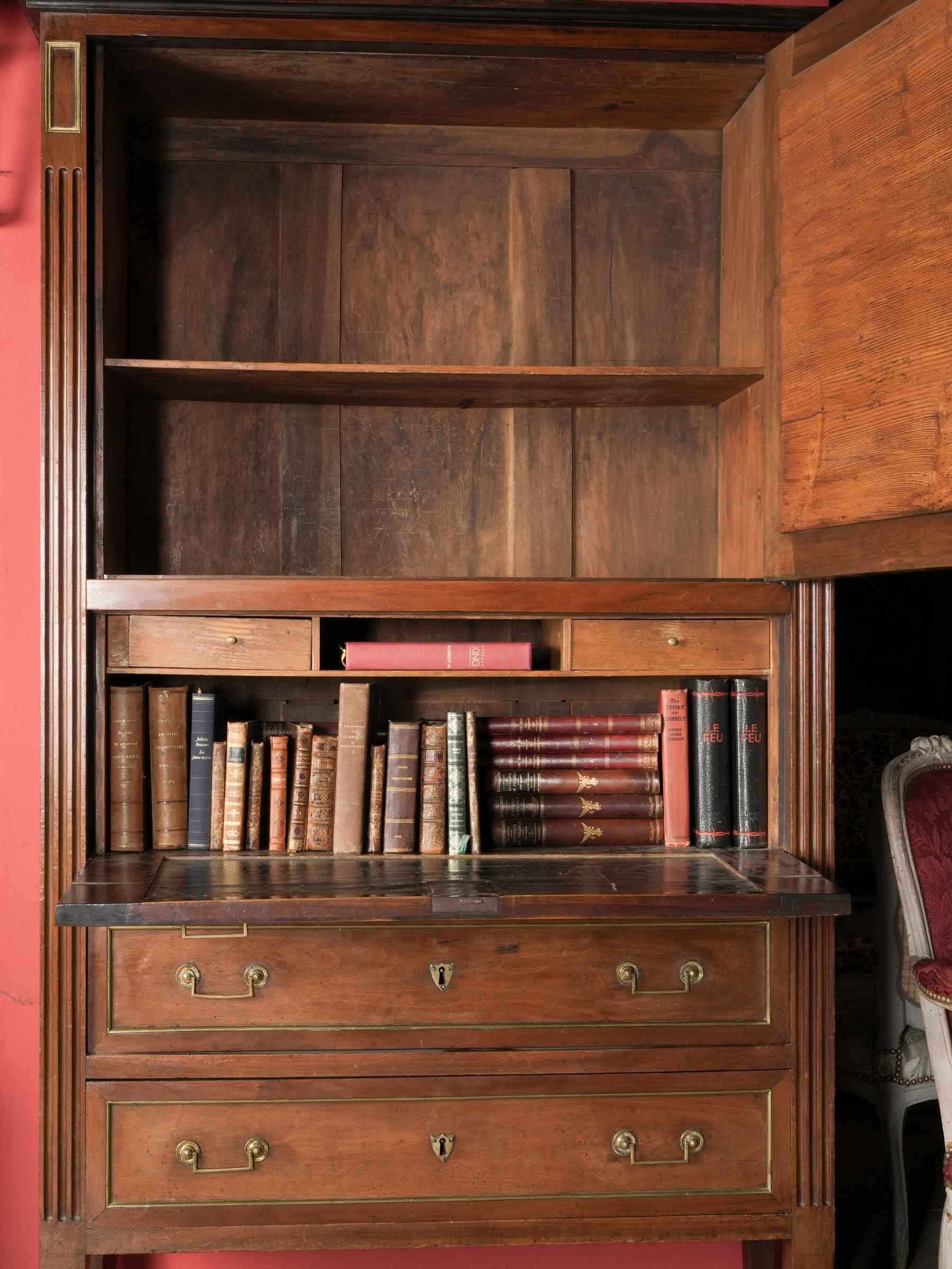 Louis XVI Mahogany Secretary Bookcase w/ Brilliant Mercury Mirror - 74¾" x 43"