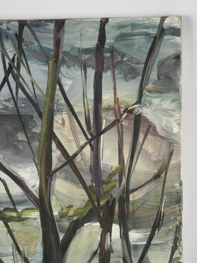 Antique worn-edge river scene painting