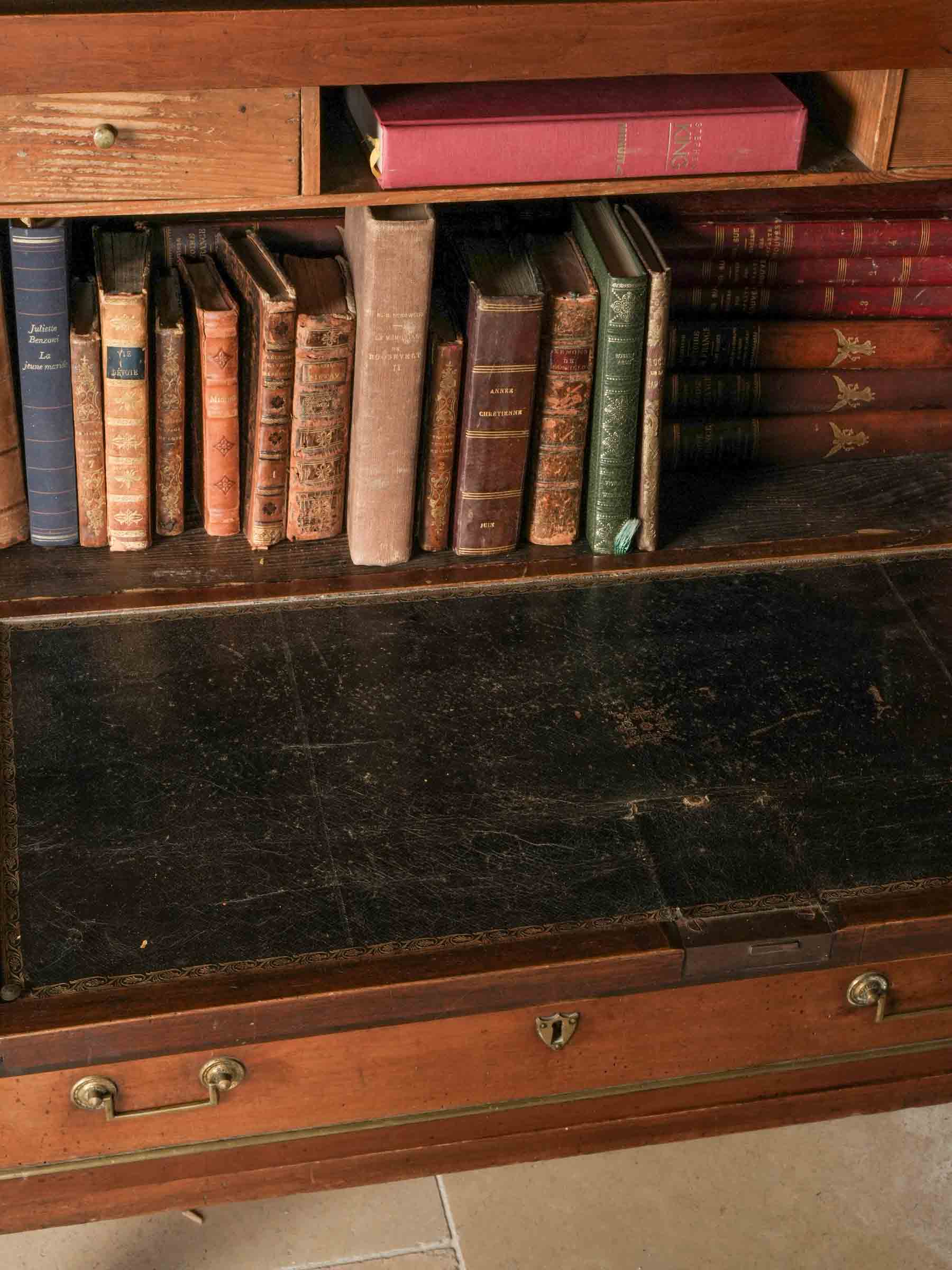 Louis XVI Mahogany Secretary Bookcase w/ Brilliant Mercury Mirror - 74¾" x 43"