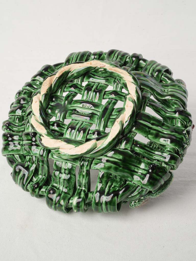 Mid-20th Century Vallauris Majolica Oval Basket W/ Barbotine Fruit - 14¼"