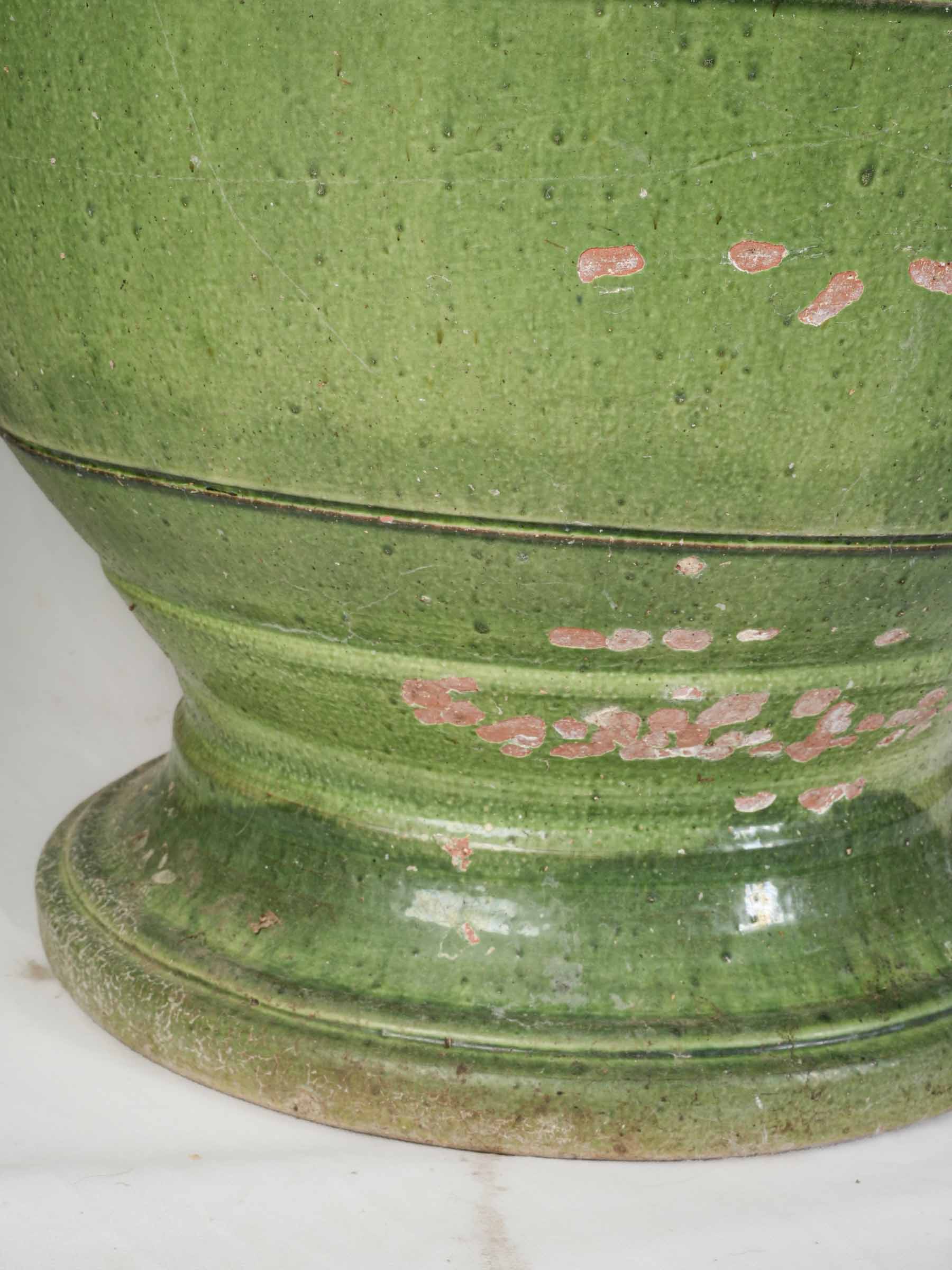 Pair of Large Vintage French Emerald-Glazed Anduze Garden Urns