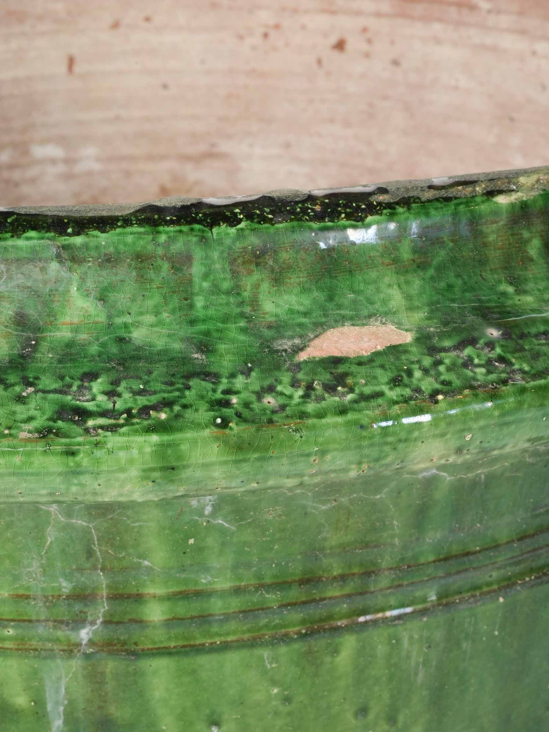 Pair of Large Vintage French Emerald-Glazed Anduze Garden Urns