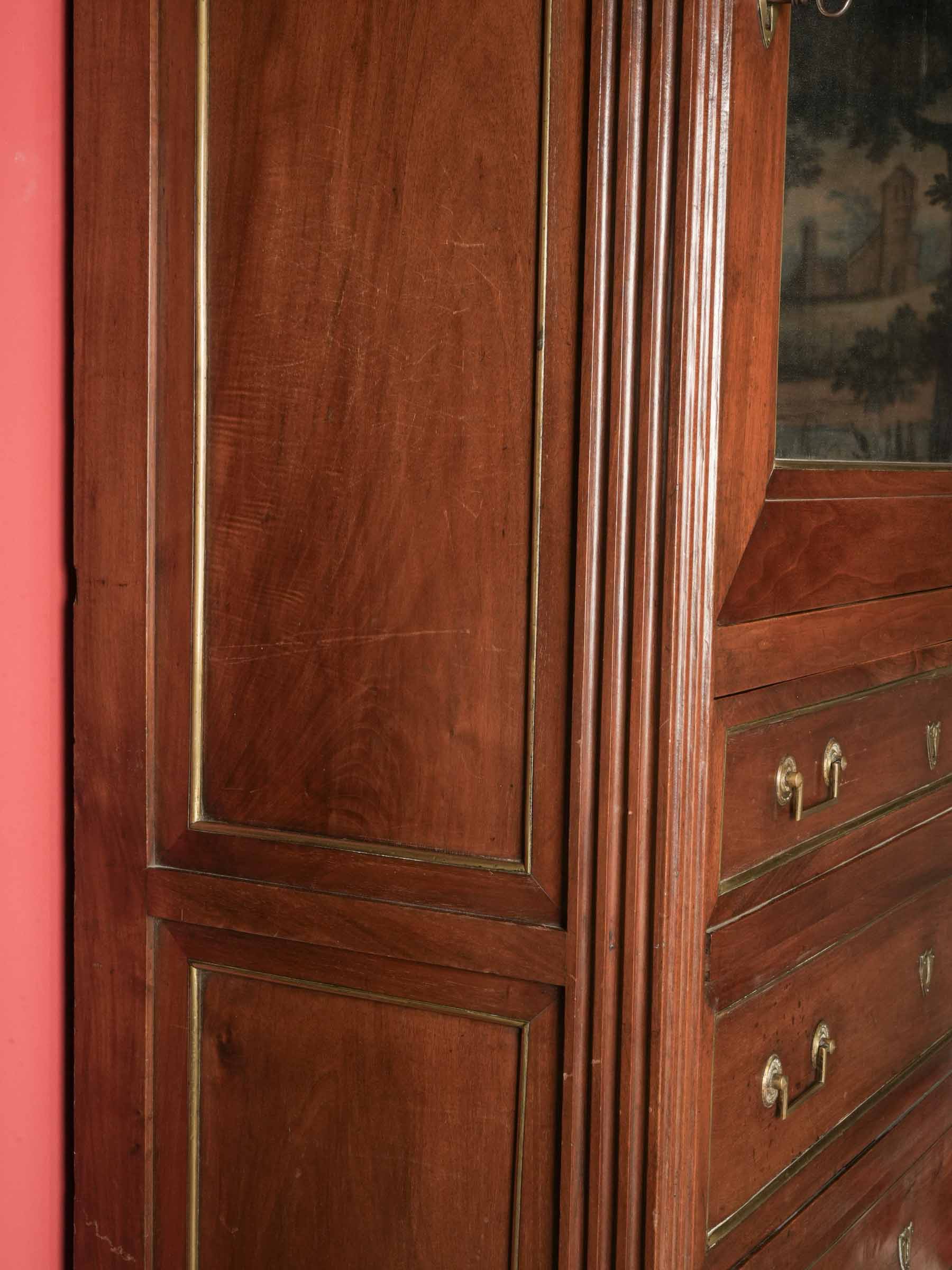 Louis XVI Mahogany Secretary Bookcase w/ Brilliant Mercury Mirror - 74¾" x 43"