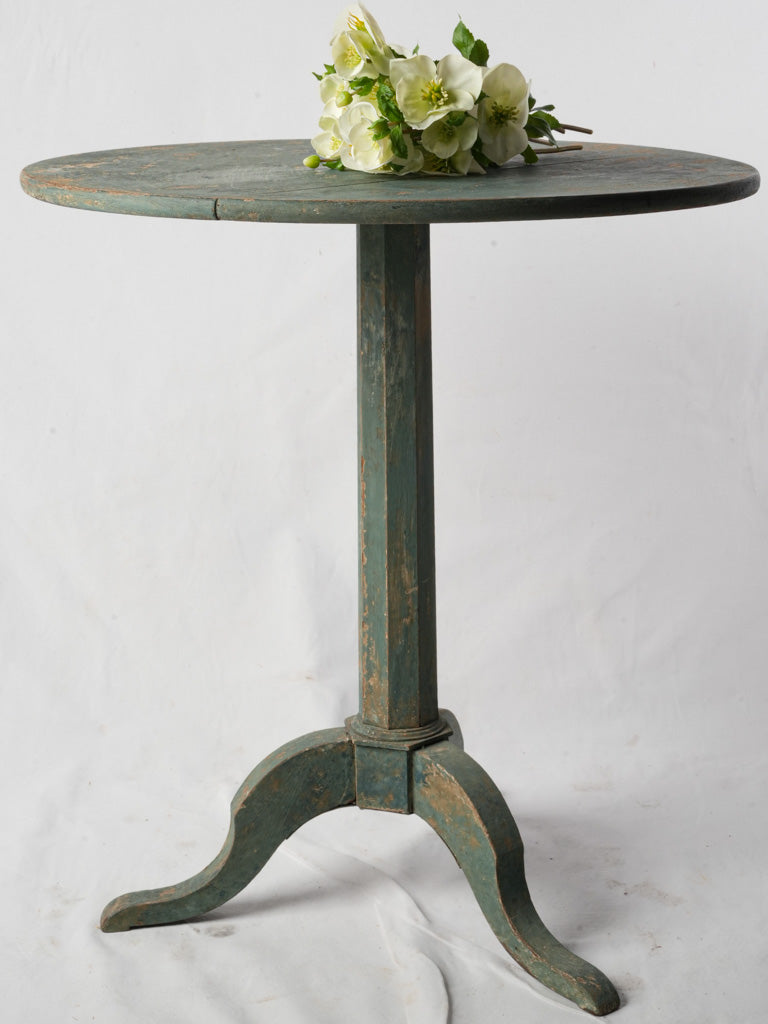 Antique French Rustic Gueridon Table W/ Green-Blue Patina - 29¼"