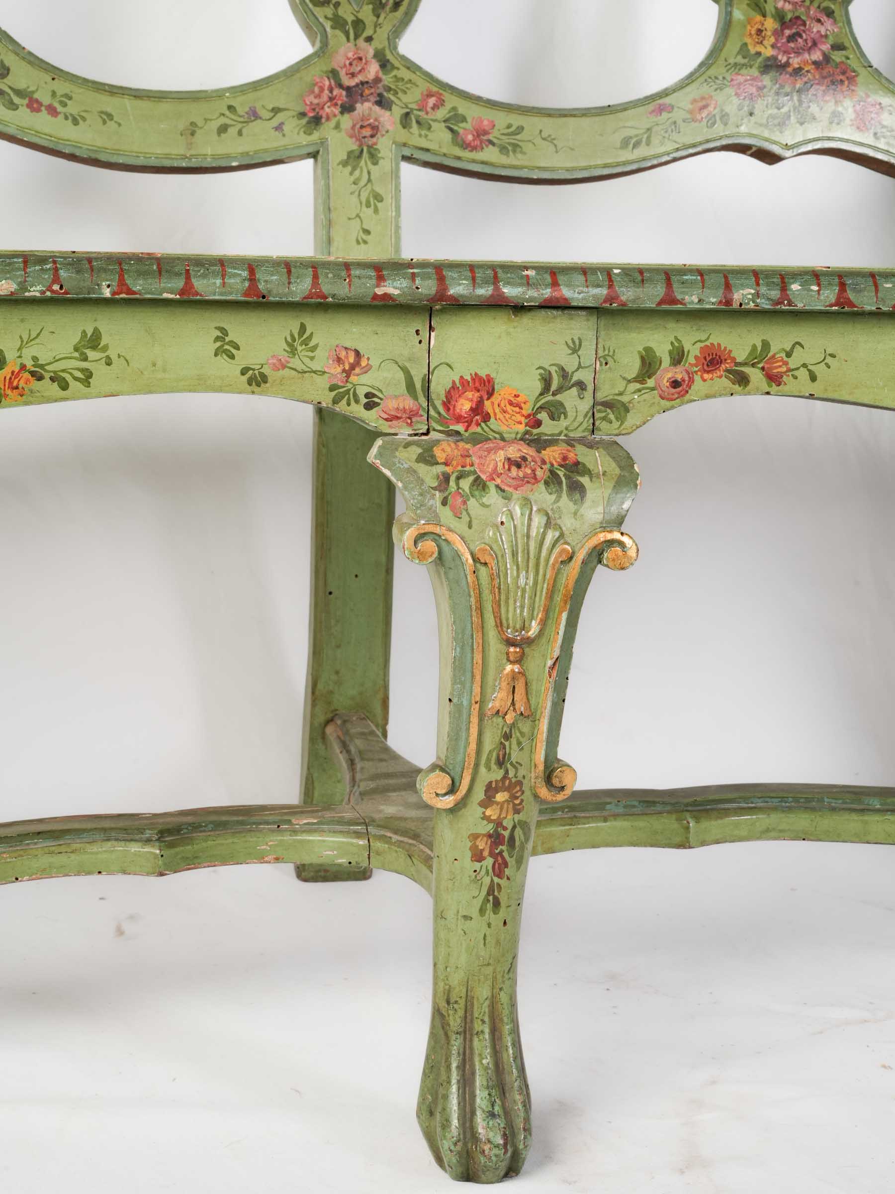 Graceful Italian Painted Openwork Settee with Caned Seat, Late 19th Century - 58"