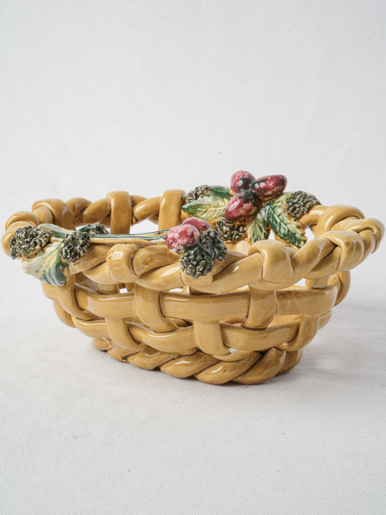 Charming Petite Mid-20th Century Vallauris Majolica Basket - 11"