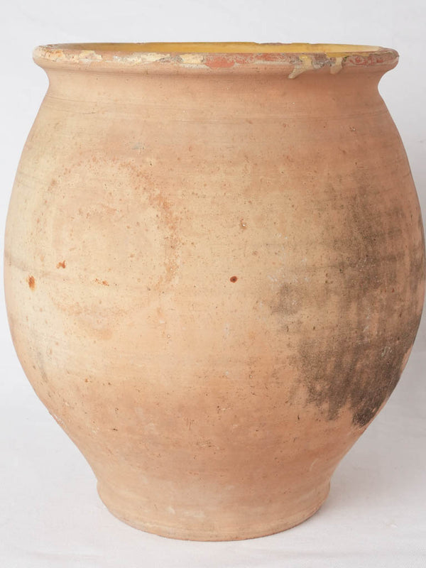 Large French confit pot w/ yellow glaze inside - no handles 13¾"